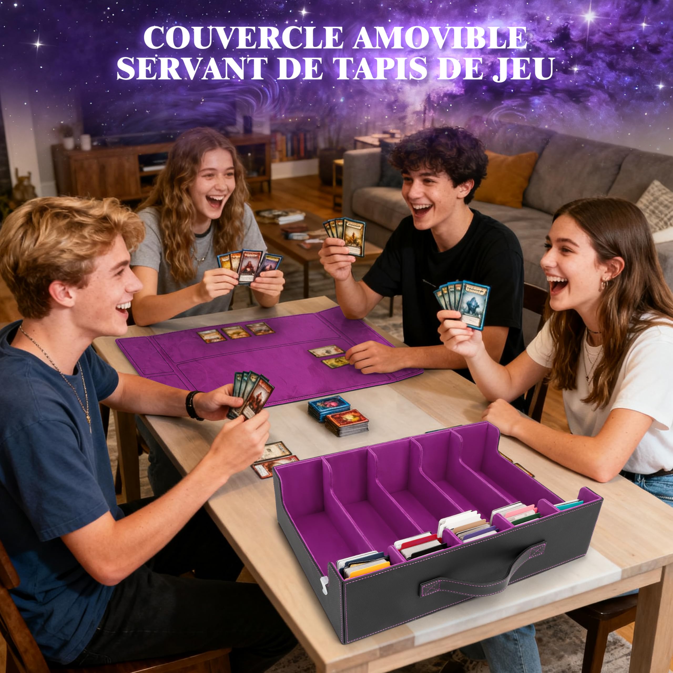 Charmofun Boîte Rangement Carte, Boîte à Cartes pour Plus de 3000+ Cartes Avec 10 Séparateurs, 5 Blocage et Plateau à Dés, Boîte à Rabat Magnétique avec Cuir Pu et Poignée