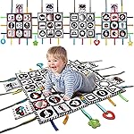 teytoy Tummy Time Floor Mirror, Double High Contrast Play and Pat Activity Mat Black and White Baby Crinkle Toys with Teether, Great Gift for Infants Boys and Girls -Pack of 4