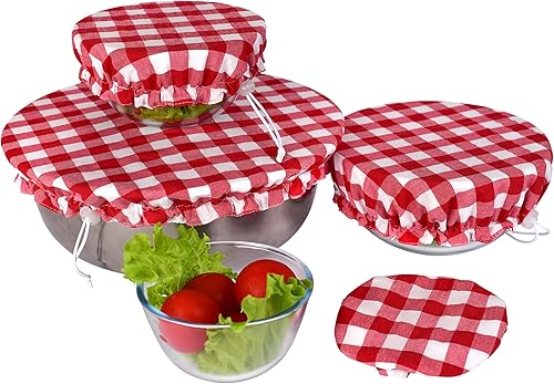 Miniatura 10 de Fundas reutilizables hechas a mano de tela de algodón, dos capas de tela (juego de 3, cuadros rojos-2)