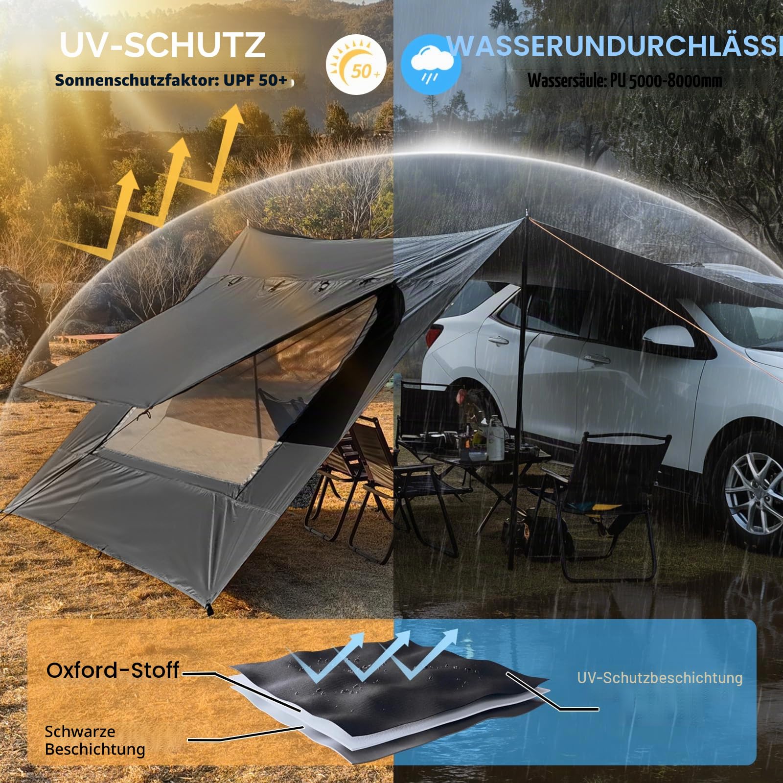 Vorzelt 2,9 x 4,8 m wasserdicht Sonnenschutz Campingzelt für Wohnmobil Van Wohnwagen (schwarz)