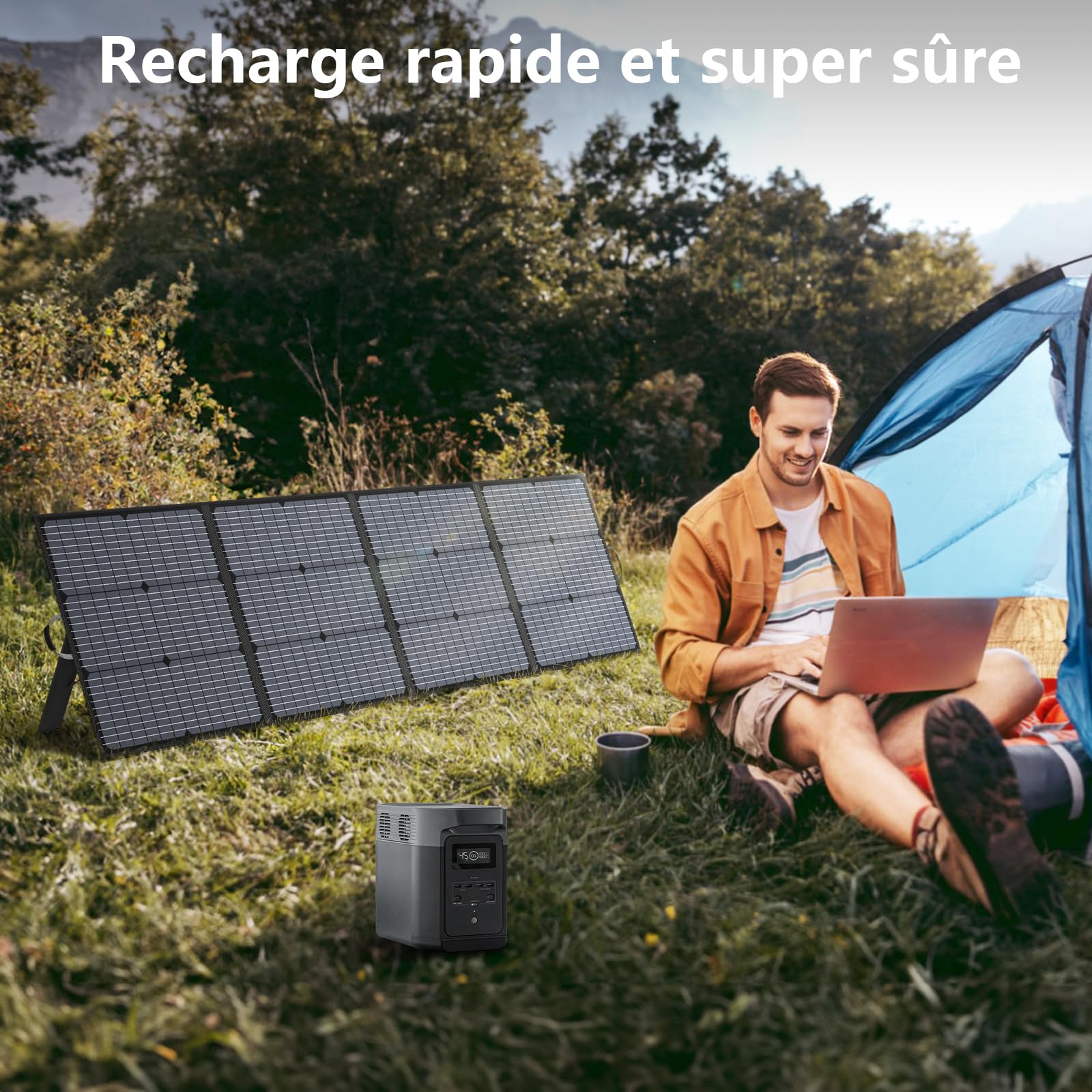 Panneau solaire portable 220W, IP67 étanche 40V monocristallin Panneau solaire pliable Sauvegarde d'énergie, Kit chargeur solaire durable pour station d'énergie RV Camping Off Grid Pêche