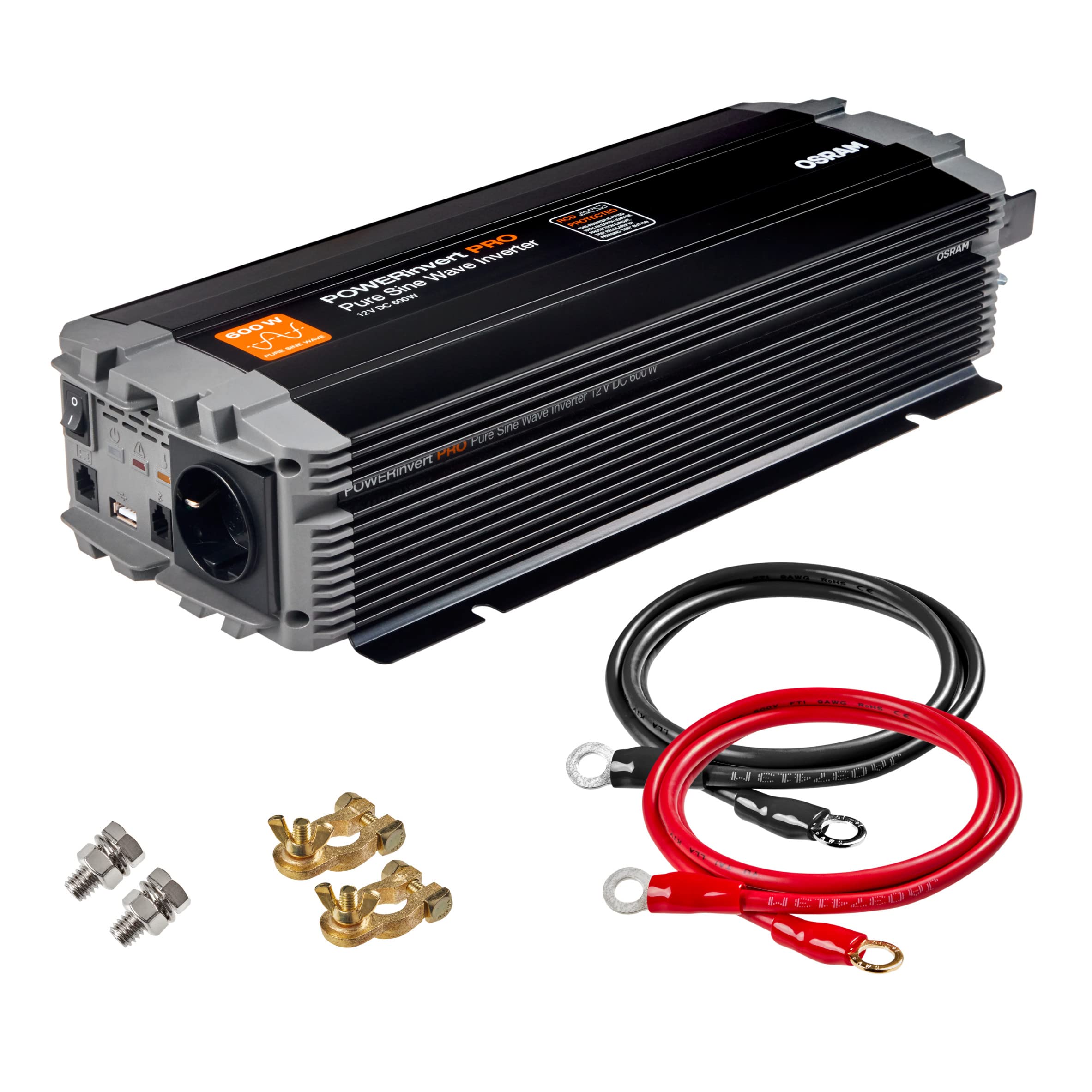 Inversor OSRAM POWERinvert Pro Onda Sinusoidal Pura 12V DC A 230V AC – 2000W Continuos, 4000W Pico, Con Protección RCD Y Puerto USB 2.1A