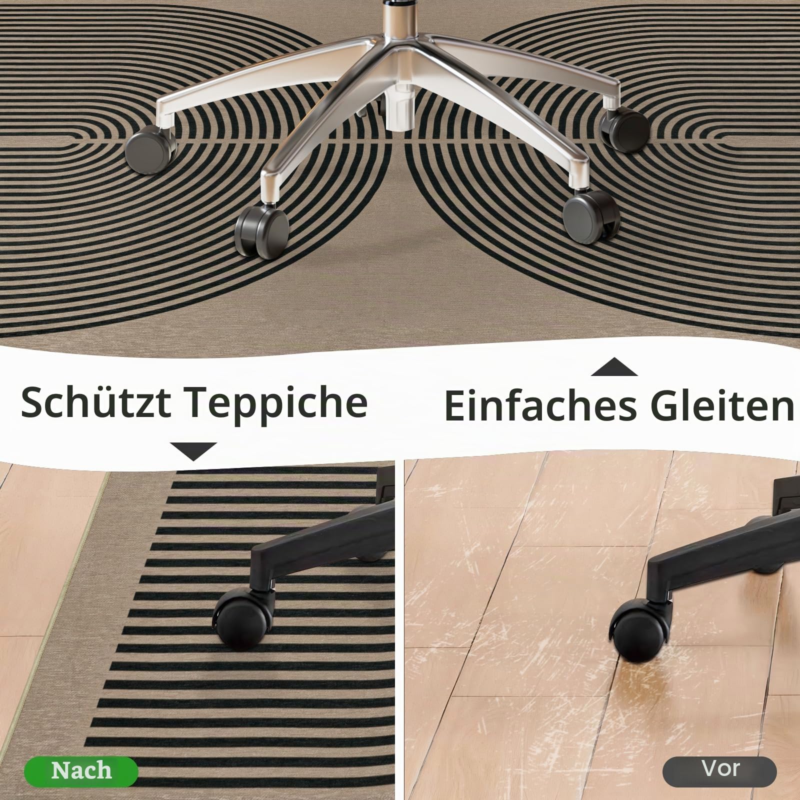120x150cm Regenbogen Bürostuhlmatte für Teppich, Rutschfeste Bodenschutzmatte Bürostuhl, Dünne Schreibtischstuhl Unterlage Für Holzböden, Bürostuhlunterlage für Homeoffice, Gaming & Yoga,Schwarz