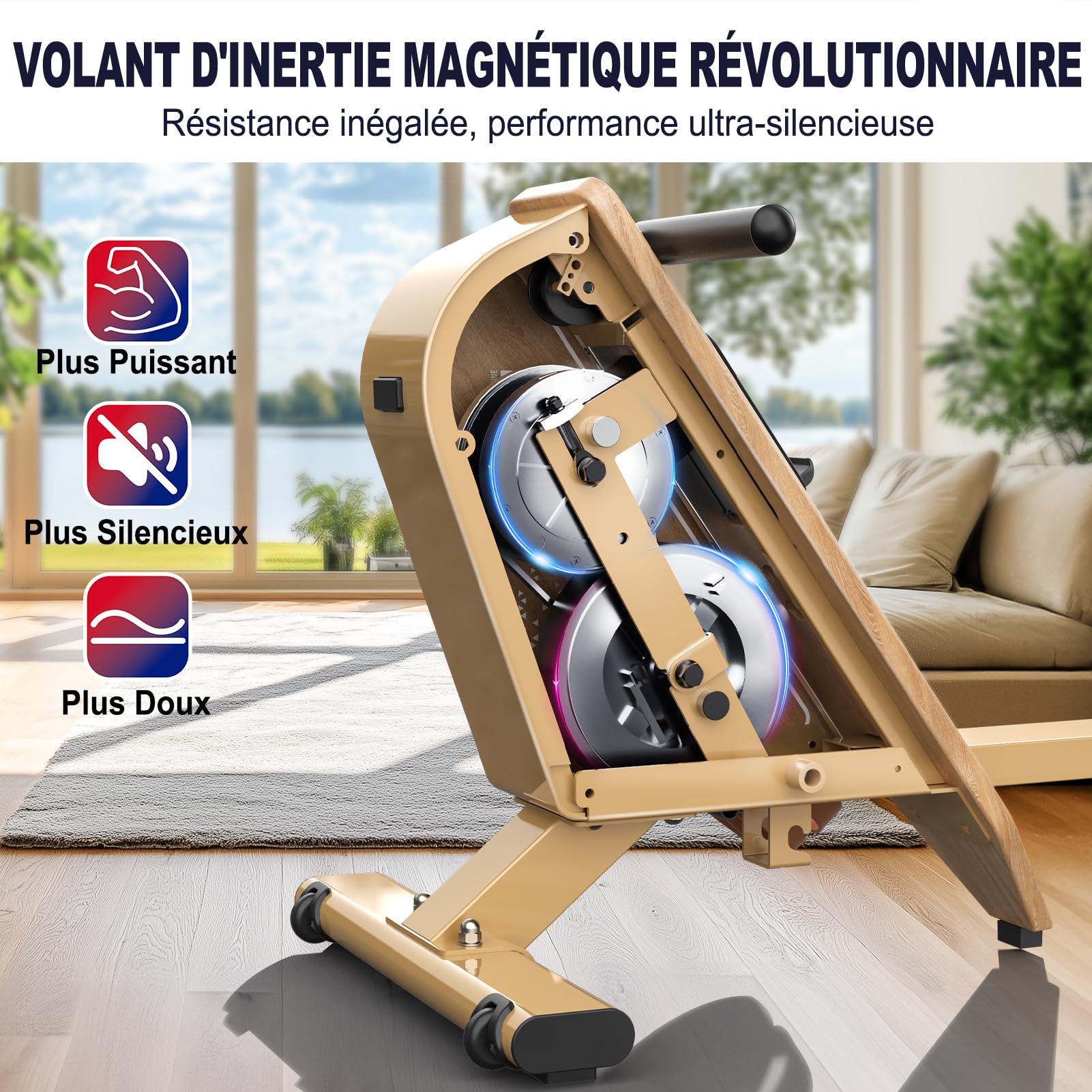Rameur pour la maison OR3, rameur magnétique avec moniteur Bluetooth, 16 niveaux de résistance, rameur compact avec capacité de charge de 150 kg, rangement vertical