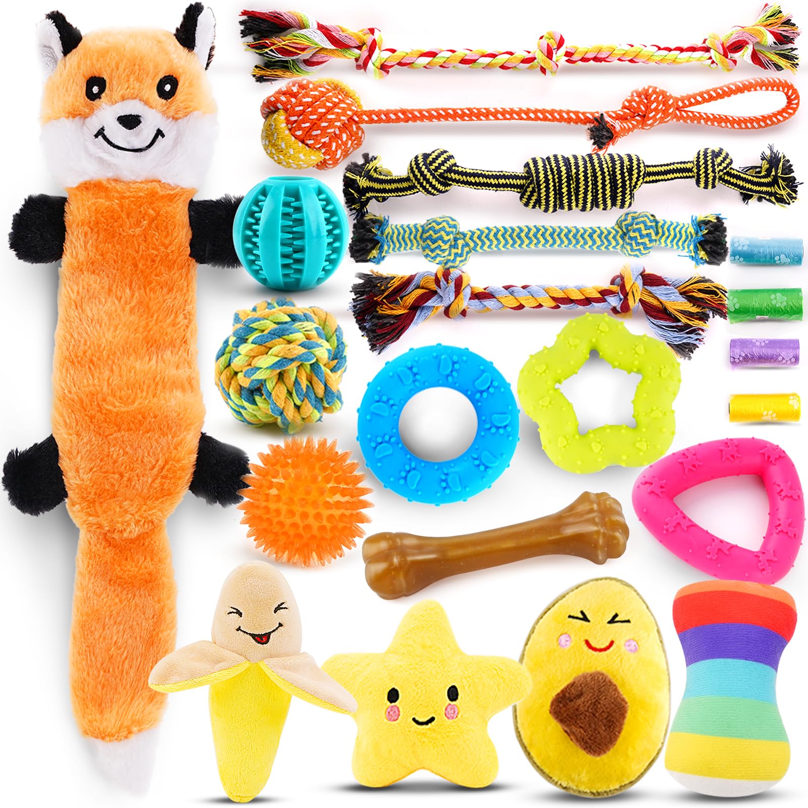 Puppy Toys 21 Pack, Small Dog Chew Toys with Rope Toys for Teething Pet Cute Squeak Toy with Treating Ball for Puppy, Small Dogs