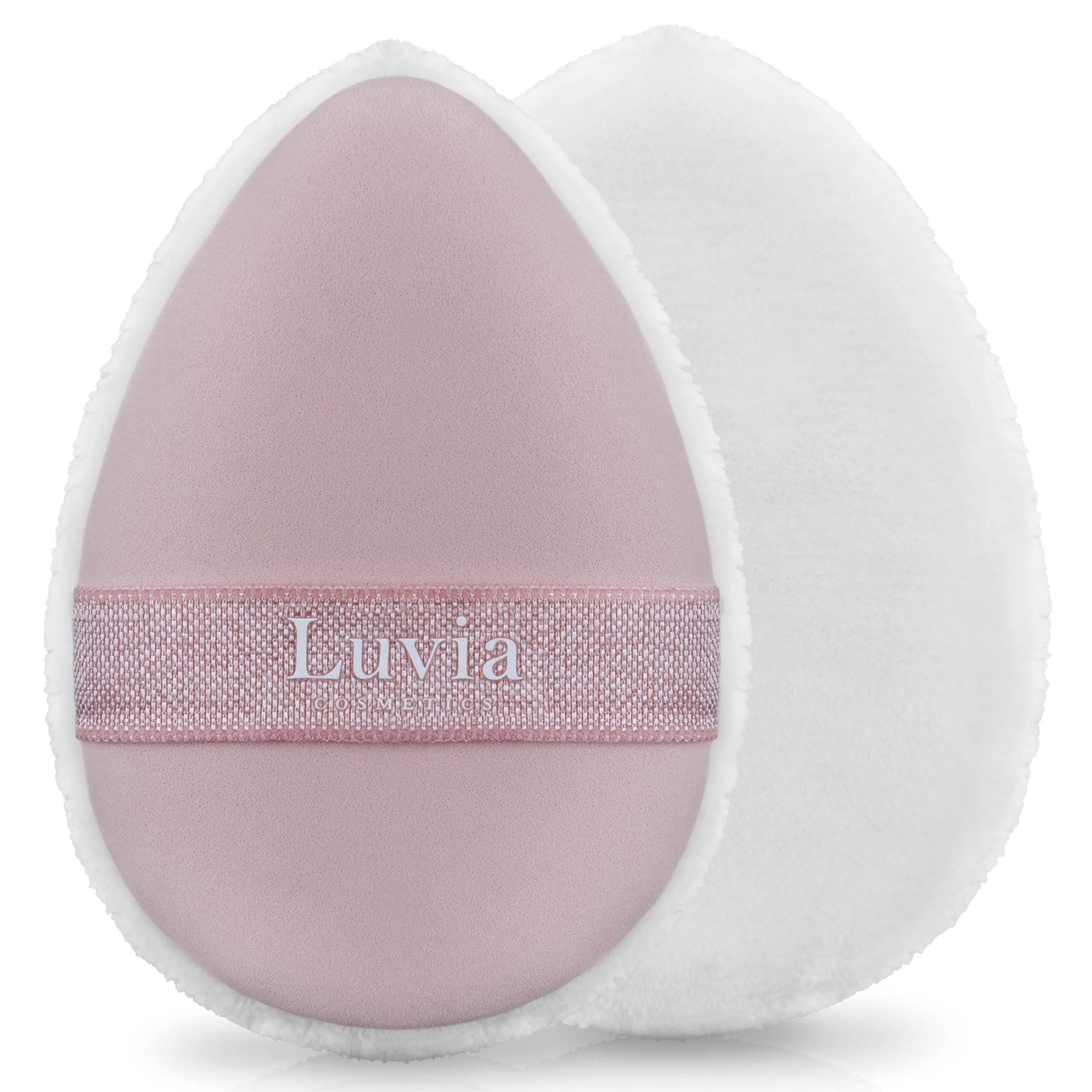 Luvia Puff Puff Set Candy – 2 dwustronne frędzle do pudru, puffy do makijażu z dwustronną gumową taśmą, idealne do płynnych i pudrowych tekstur, frędzle kosmetyczne w kolorze białym i różowym, dla