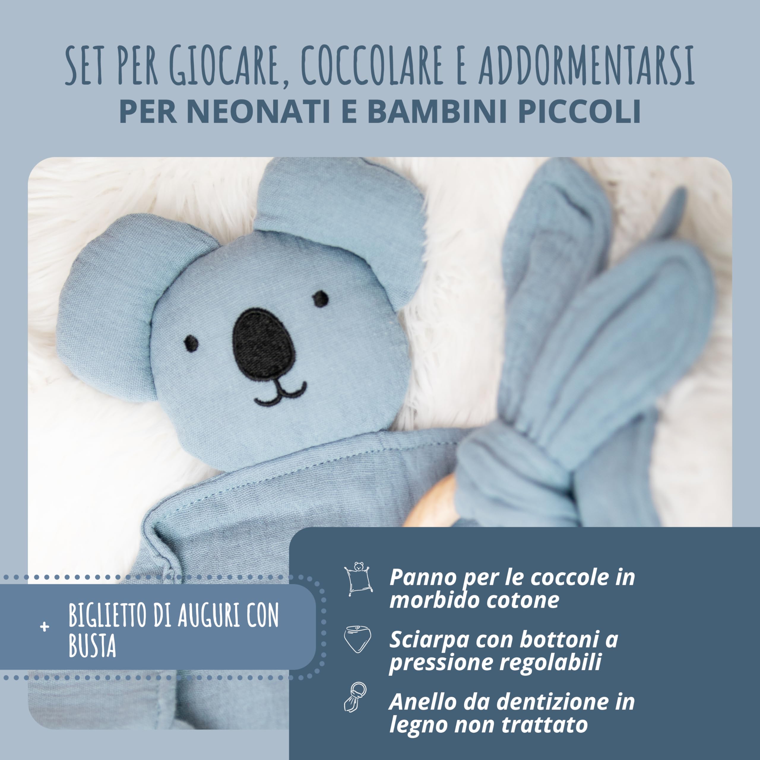 AMARI ® Panno per le coccole con tettarella e bavaglino, regali ideali per la nascita per bambini e bambine - regalo per neonato - set di regali in panno per coccole per la festa del bebè