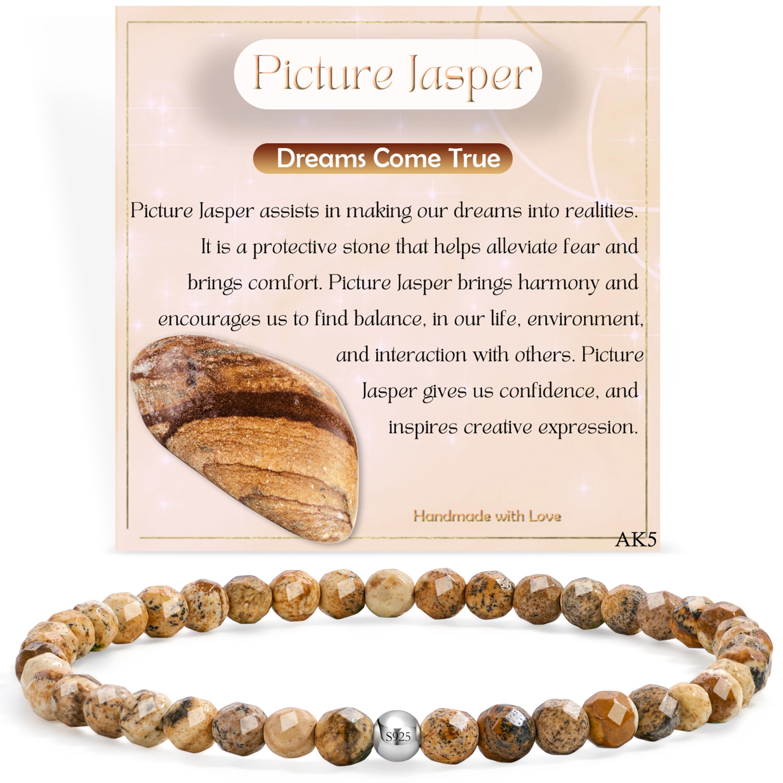 Farfume 4mm Edelstein Perlen Armband für Frauen, Kristall Silber 925 Naturstein Schmuck Elastisch Armbänder Damen, Chakra Spirituelle Charms Armbänder Valentinstag-Geschenke