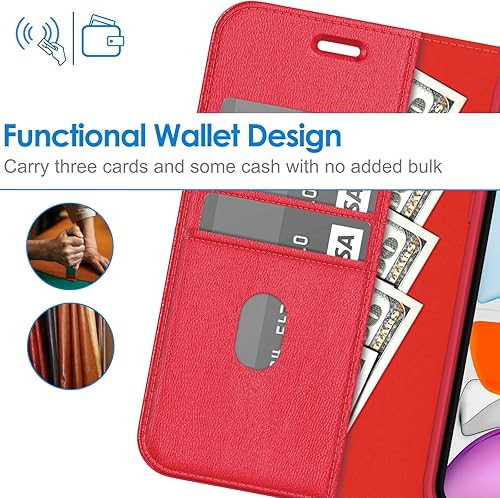 Miniatura 3 de JETech Funda tipo cartera para iPhone 11 de 6.1 pulgadas, funda magnética de piel sintética a prueba de golpes con tarjetero y función de soporte
