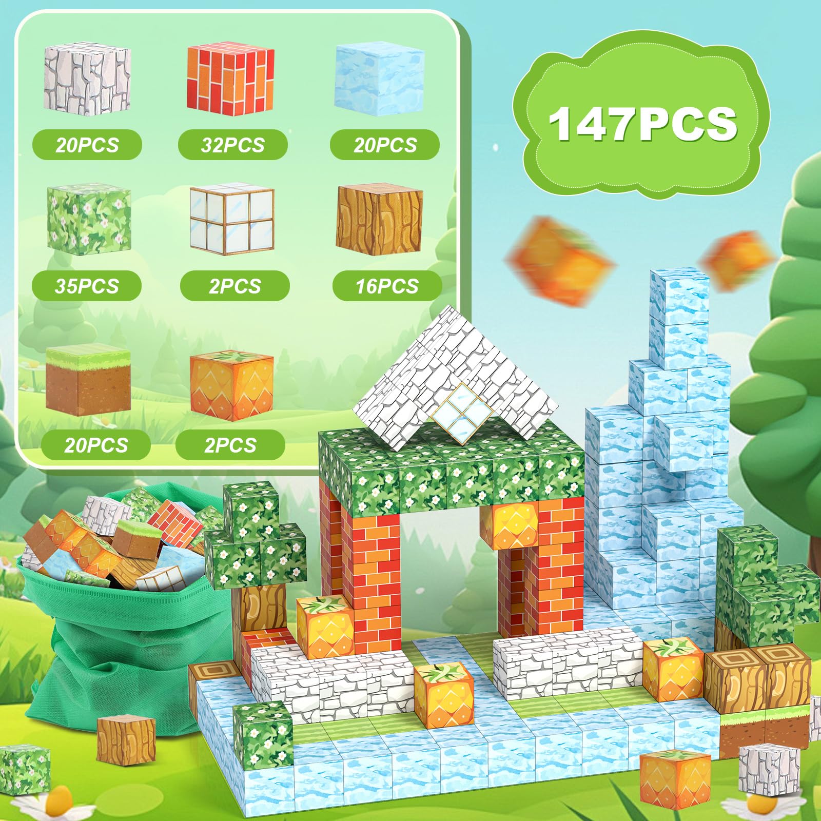 Blocchi Magnetici 110 Pezzi Tema Natalizio – Giocattoli Costruzione 3D Per Bambini 3+ Anni – Regalo Di Natale E Compleanno