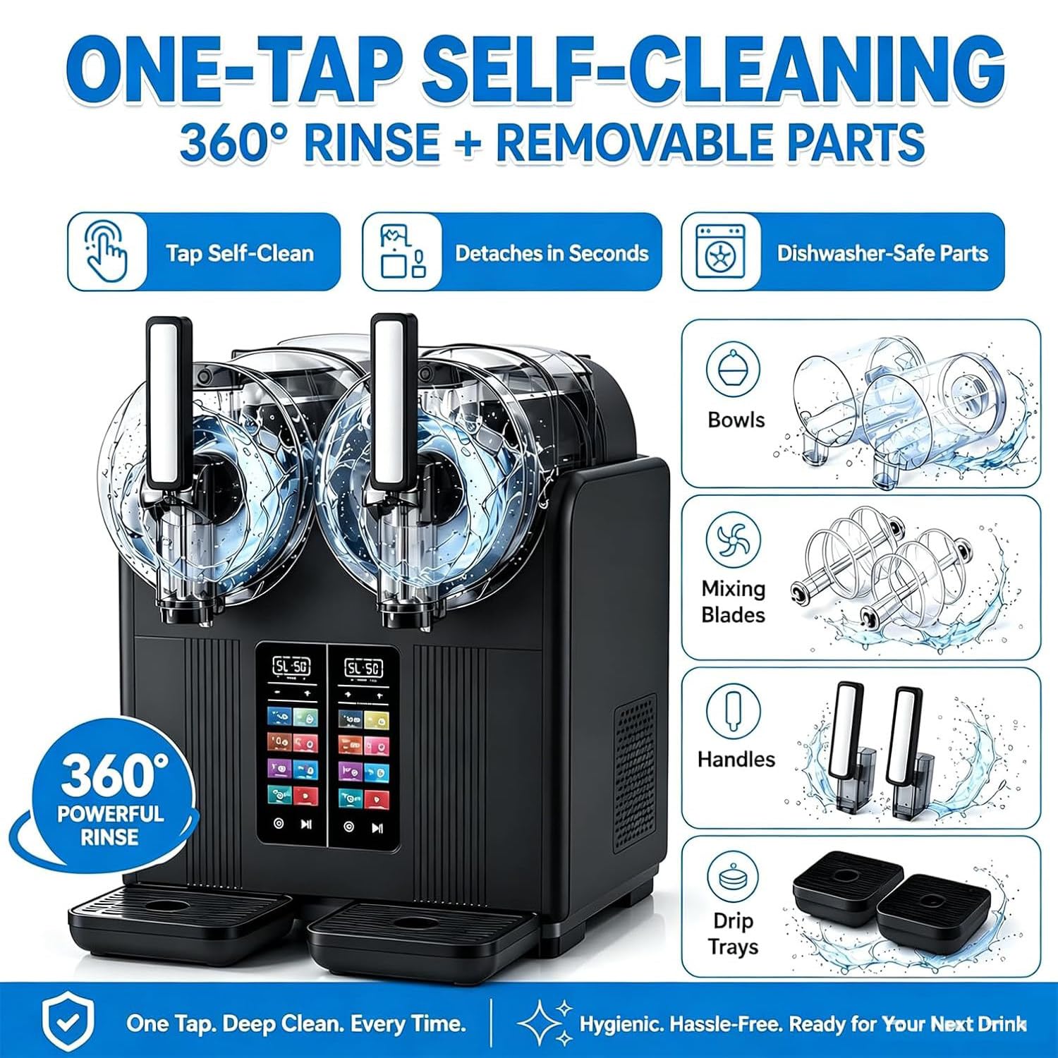 Granizadora 430 W de Doble Depósito 2 x 2 L para Helado Suave Black | Ofrece 7 modos automáticos, textura regulable y pantalla táctil HD con pausa, inicio y bloqueo infantil