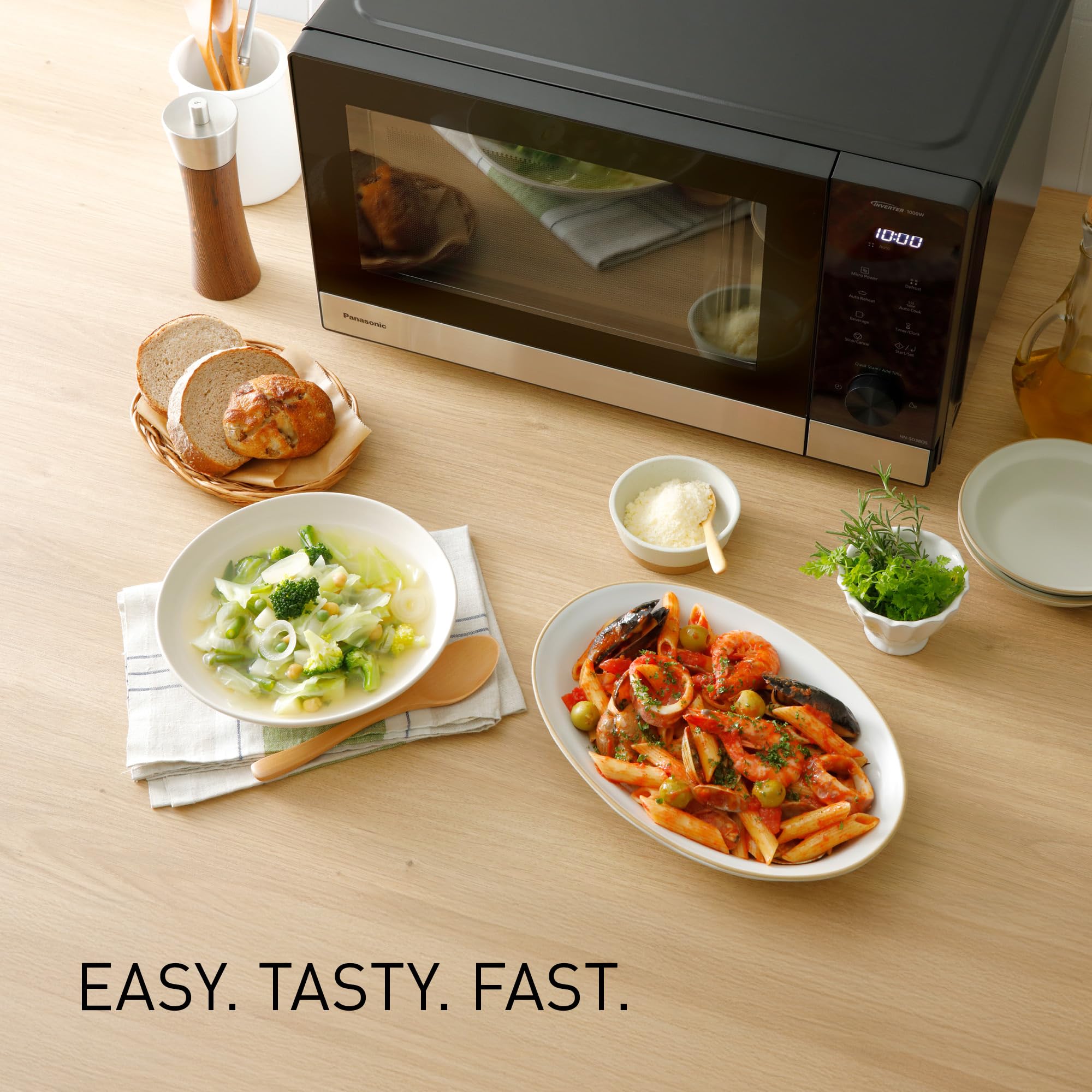 Panasonic NN-SD38QSEPG kuchenka mikrofalowa Solo 29 l, 1000 W, automatyczne rozmrażanie, 11 automatycznych programów, timer, czarna i stal nierdzewna