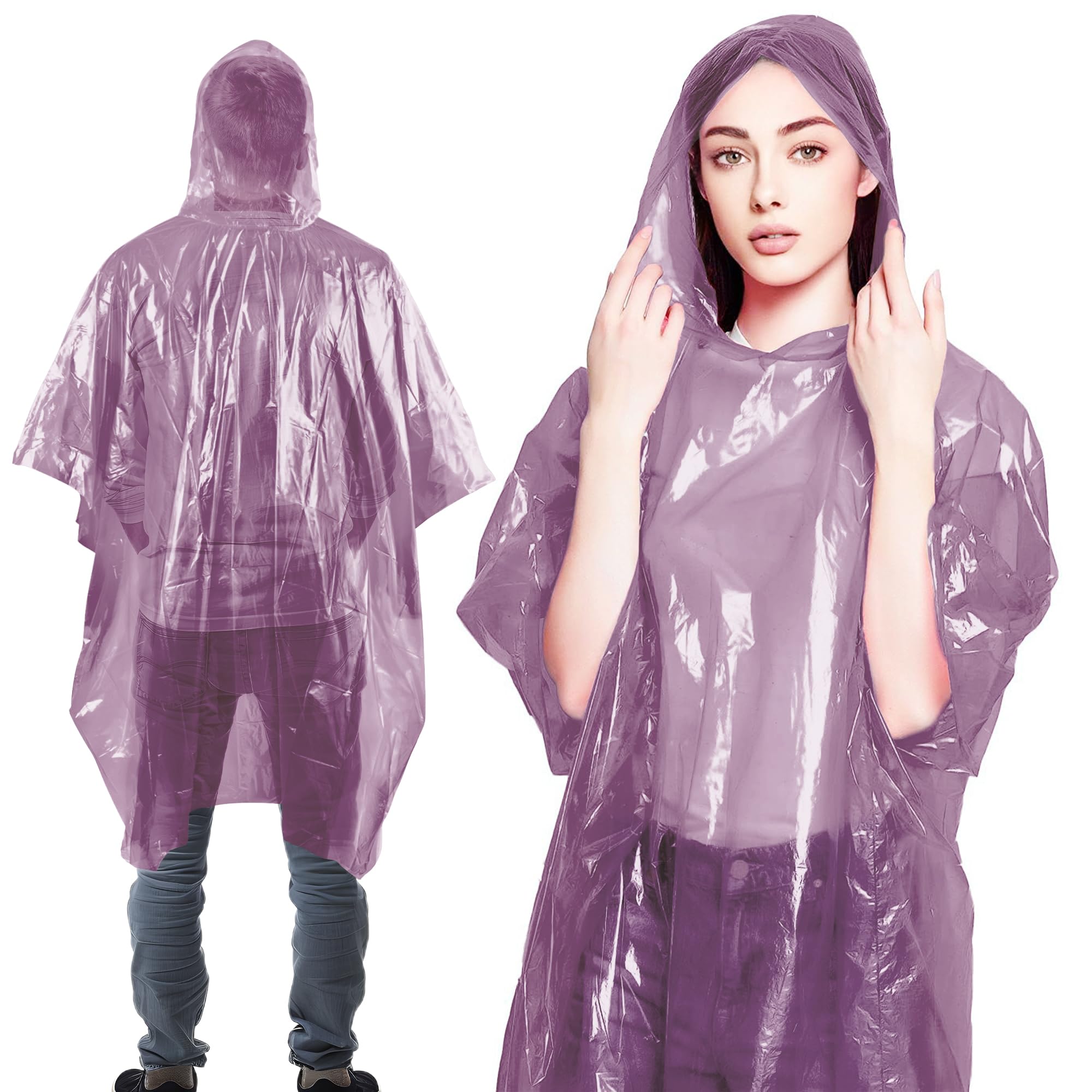 ABC PACK &amp; SUPPLY Disposable Rain Ponchos for Adults, Pink Hooded Rain Poncho, One Size, Polyethylene 0.02mm, Individually Wrapped, Bulk Pack of 200