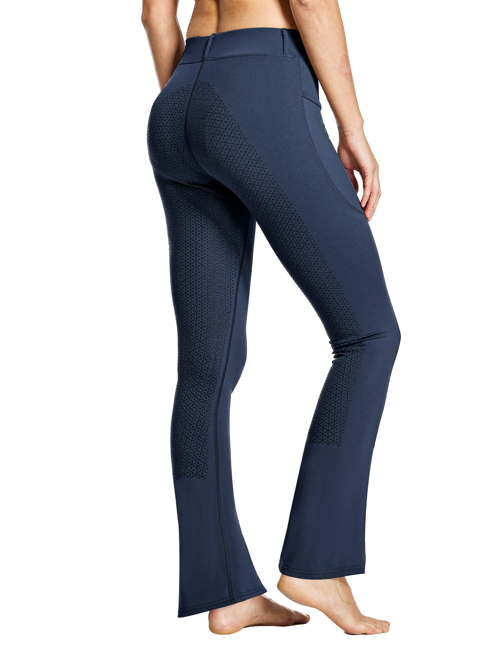FitsT4 Sports Damen Reithose Bootcut Reitleggings Silikon Vollbesatz Schlaghose Reithose mit Handytasche und Gürtelschlaufen für Reitsport Pferdetraining Reitturnier