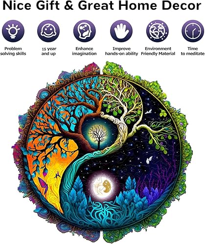 Miniatura 7 de JIGFOXY Rompecabezas de madera para adultos, rompecabezas de madera del árbol de la vida, rompecabezas únicos de forma zen, regalos de Navidad de