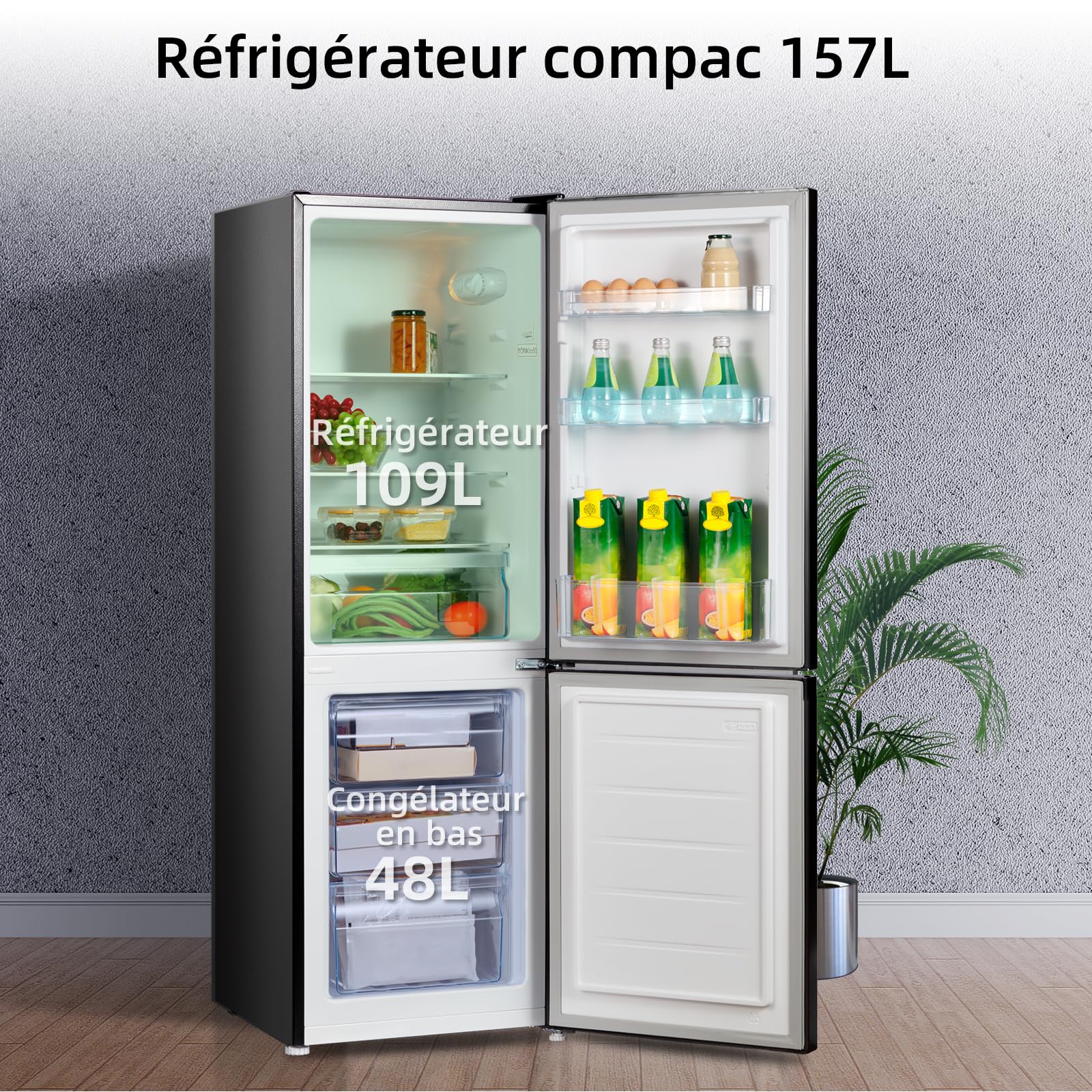 CHIQ Réfrigérateur congélateur bas FBM157L42 157L 47cm Low frost 39db Portes réversibles