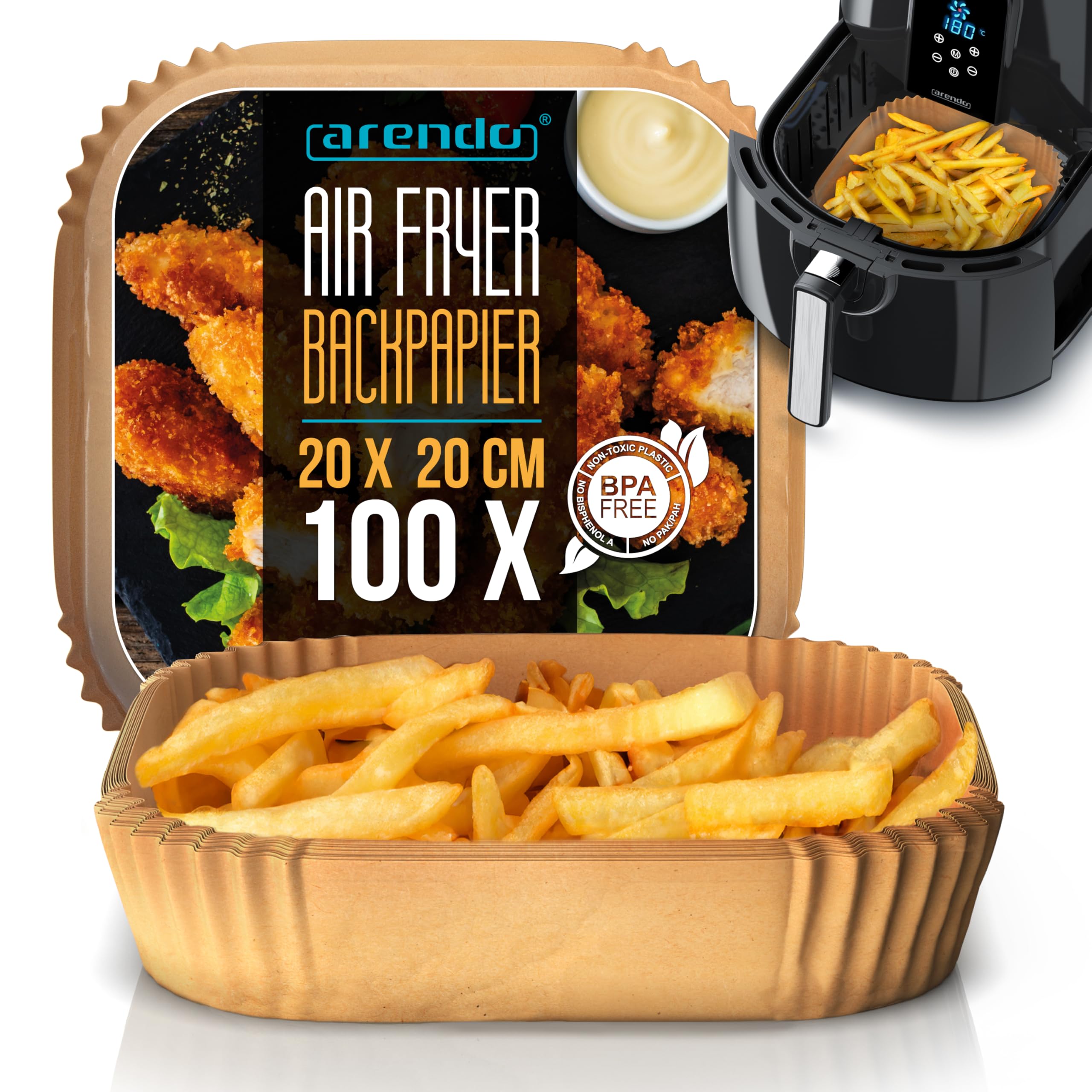 Arendo - Mini Heißluftfritteuse 2 Kammern - 5 Liter Doppelstock – 2000 Watt – 2 Frittierbehälter inkl. Abtropfblech – 6 Funktionsprogramme – Sync und Match-Funktion – kompakt und platzsparend