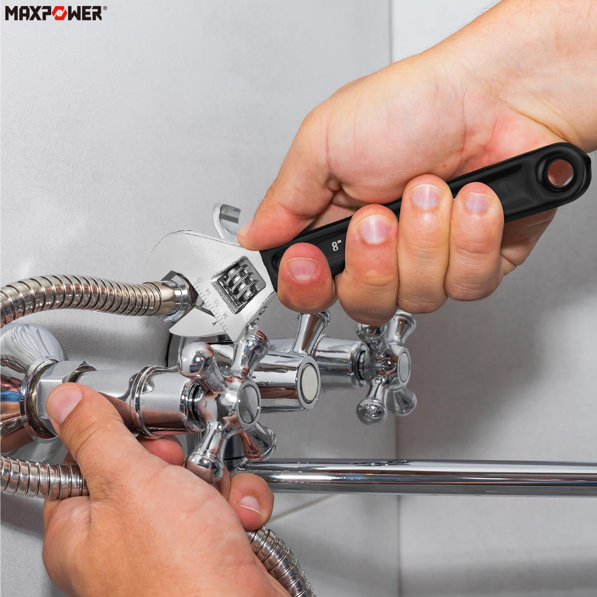 MAXPOWER Set di chiavi regolabili, 4 chiavi regolabili da 15,2 cm, 20,3 cm, 25,4 cm e 30,5 cm, scale metriche e SAE, ganasce extra larghe e chiavi morbide