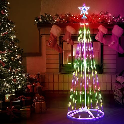 Árbol de Navidad LED multicolor de 192 luces LED para interiores y exteriores con control remoto, 8 modos de 6 pies USB de 6 pies regulable árbol de