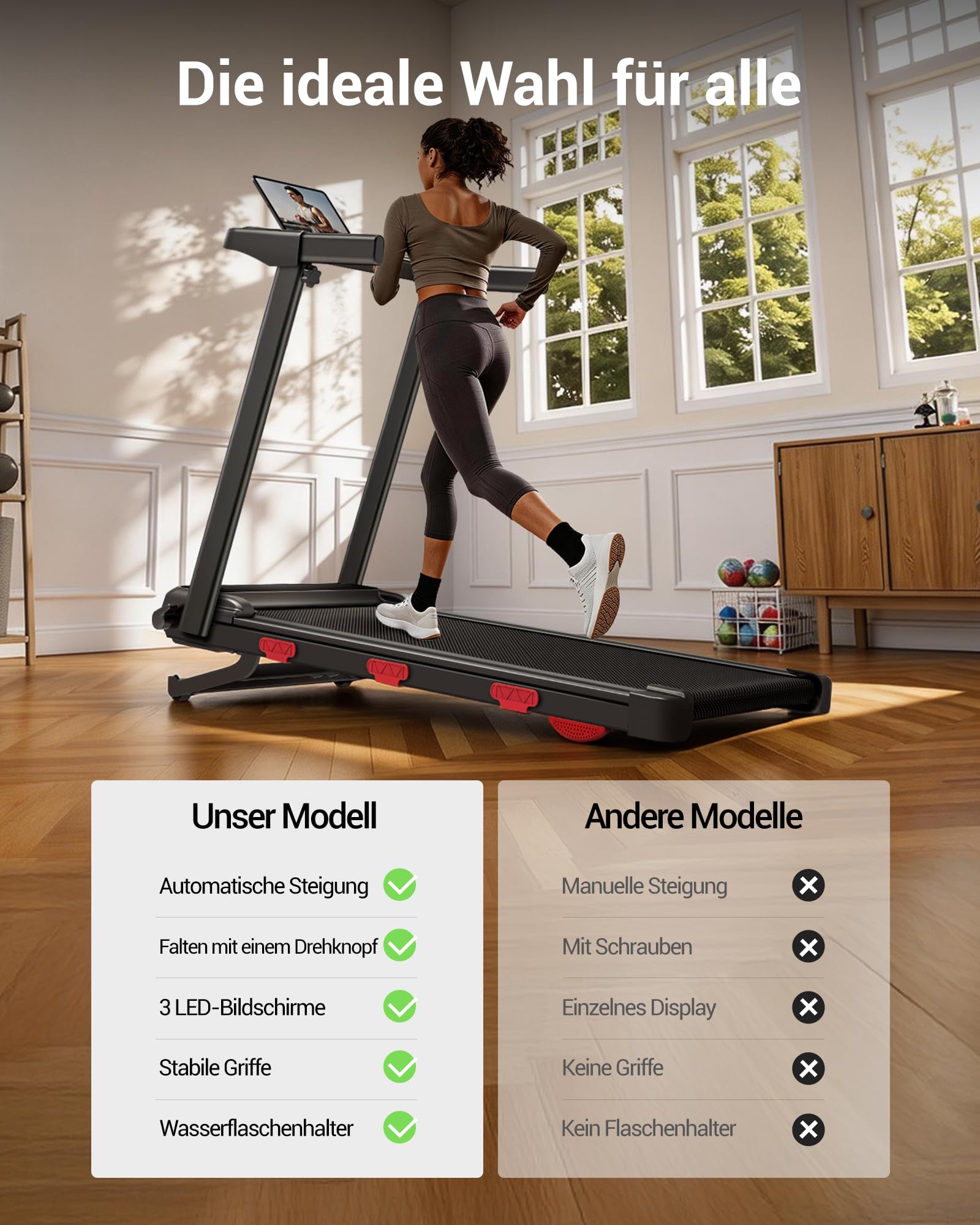 LONTEK Cinta de Correr con Inclinación 18% Auto | 12KM/H Cinta de Correr Plegable con Inclinación Pantalla LED, Cinta de Andar Plegable 12 programas, 3.0HP Motor, 136KG MAX