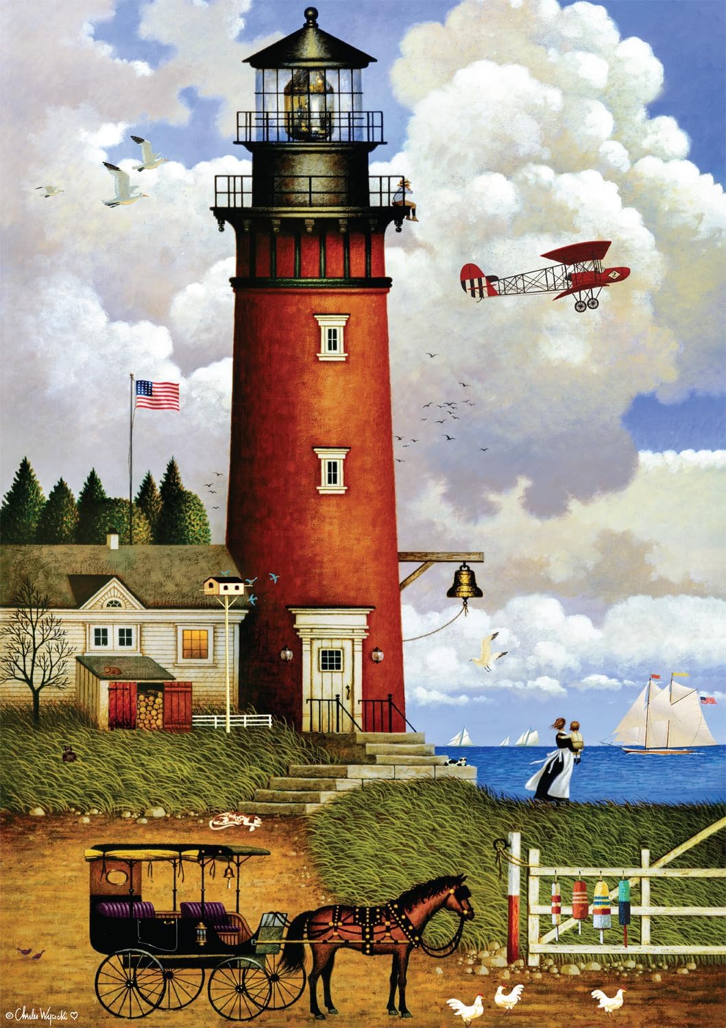 Charles Wysocki - Daddy's Coming Home - 300 Piece Jigsaw Puzzle for Adults -Challenging Puzzle Perfect for Game Nights - Finished Size is 21.25 x 15.00