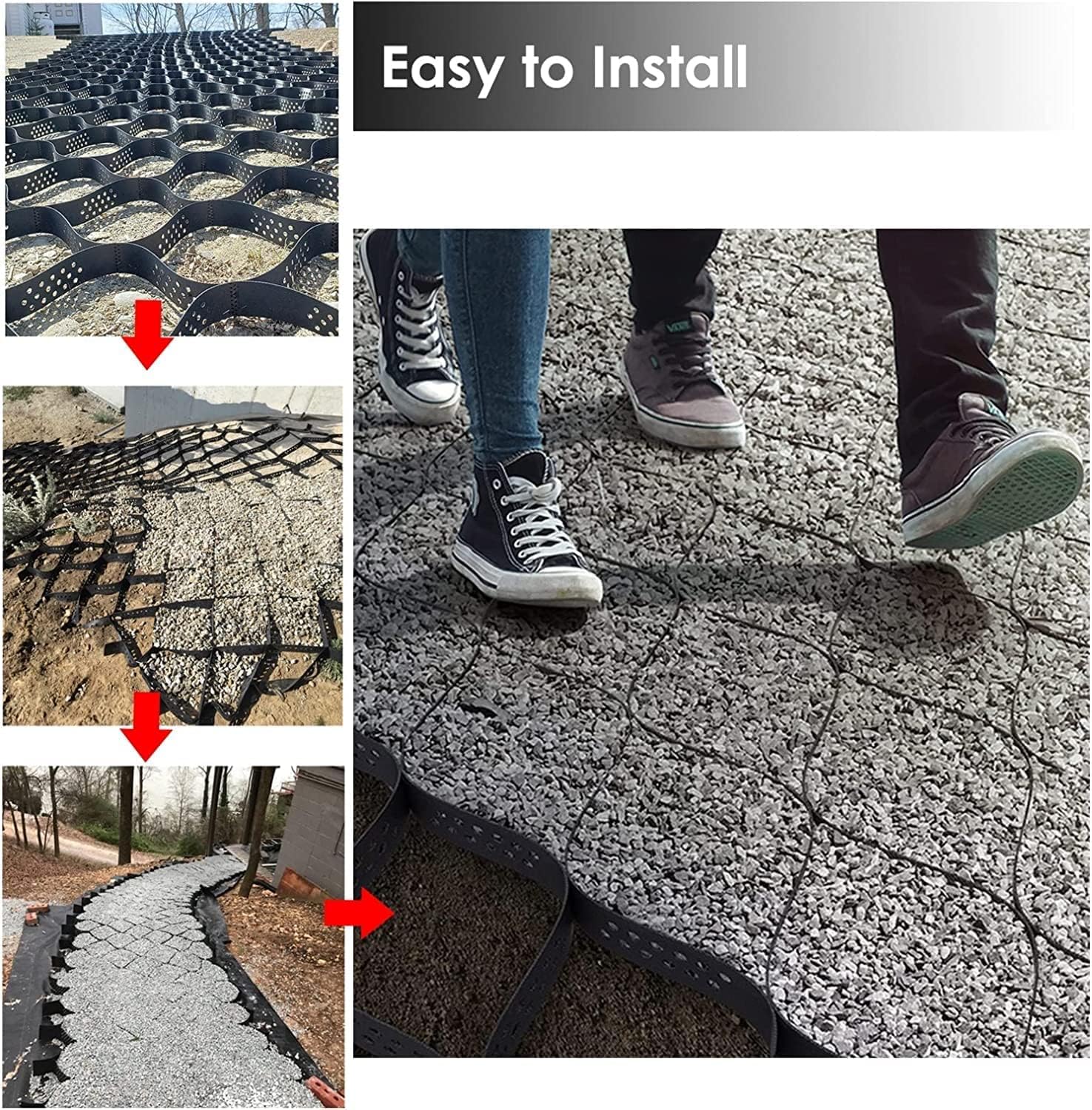 Griglia geotessile permeabile per Pavimenti, profondità 5 cm, Sistema di stabilizzazione per vialetti, patii, parcheggi per Veicoli Leggeri, Erba e Ghiaia (1x2 m/3,3x6,5