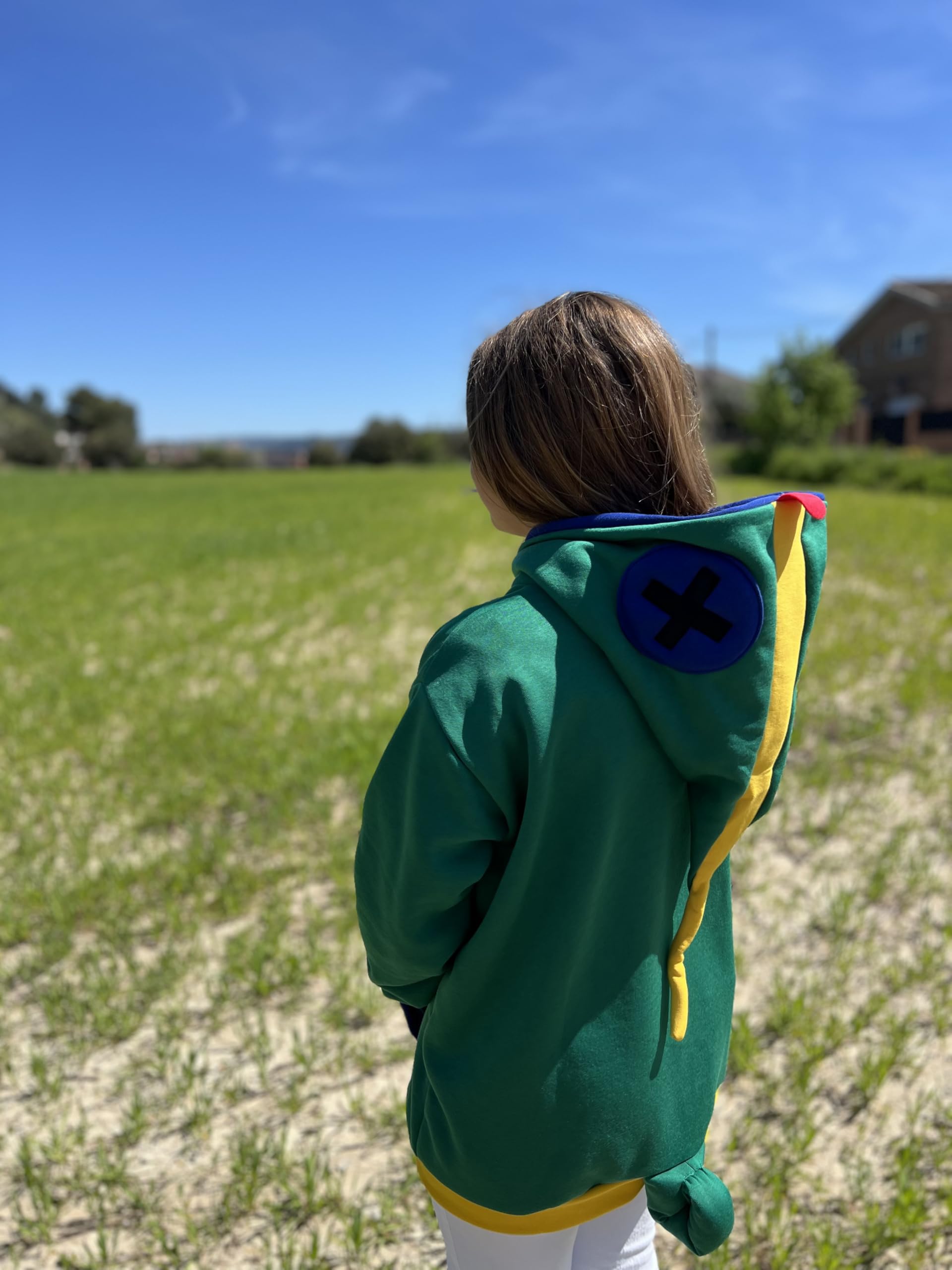 Sudadera con Capucha de Diseño Animal, Estilo León, Verde y Azul, Bolsillo Canguro,