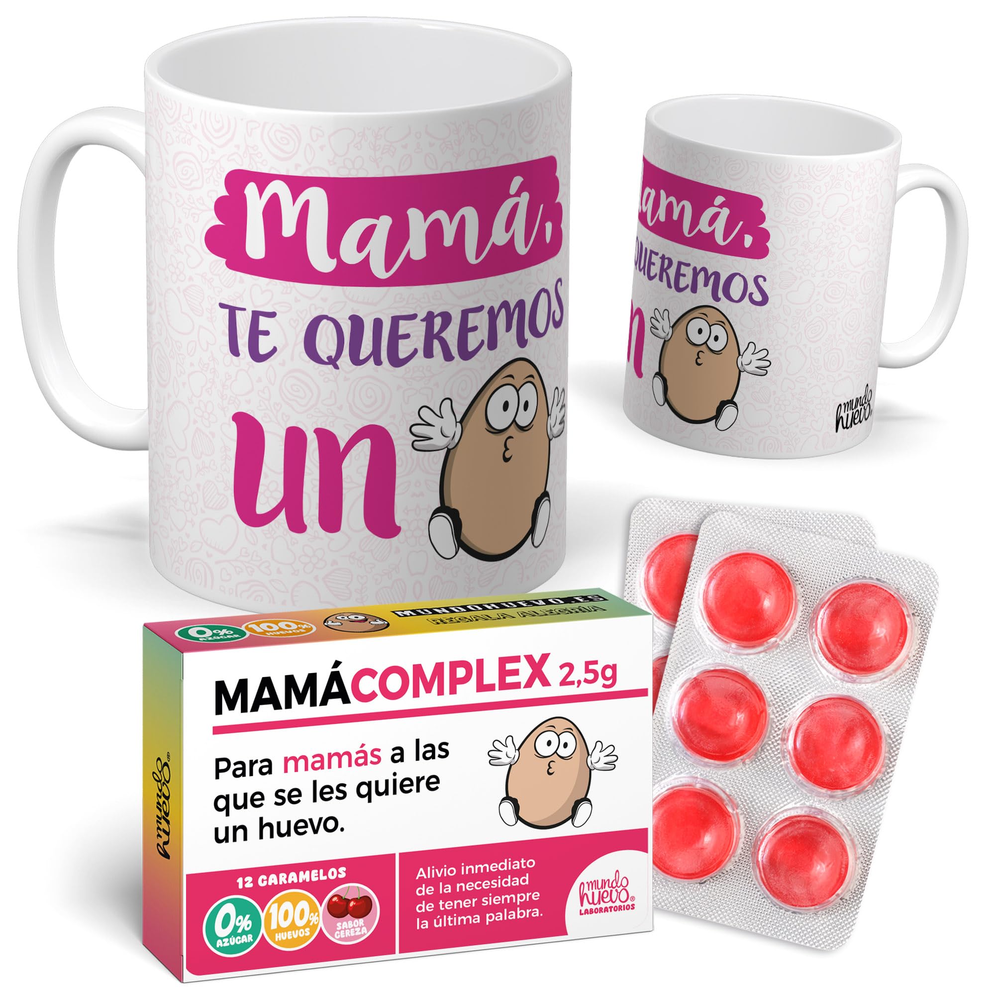 Mundohuevo Taza Personalizada Mama TE Queremos UN Huevo y Caramelos de Broma MAMACOMPLEX 350 ml