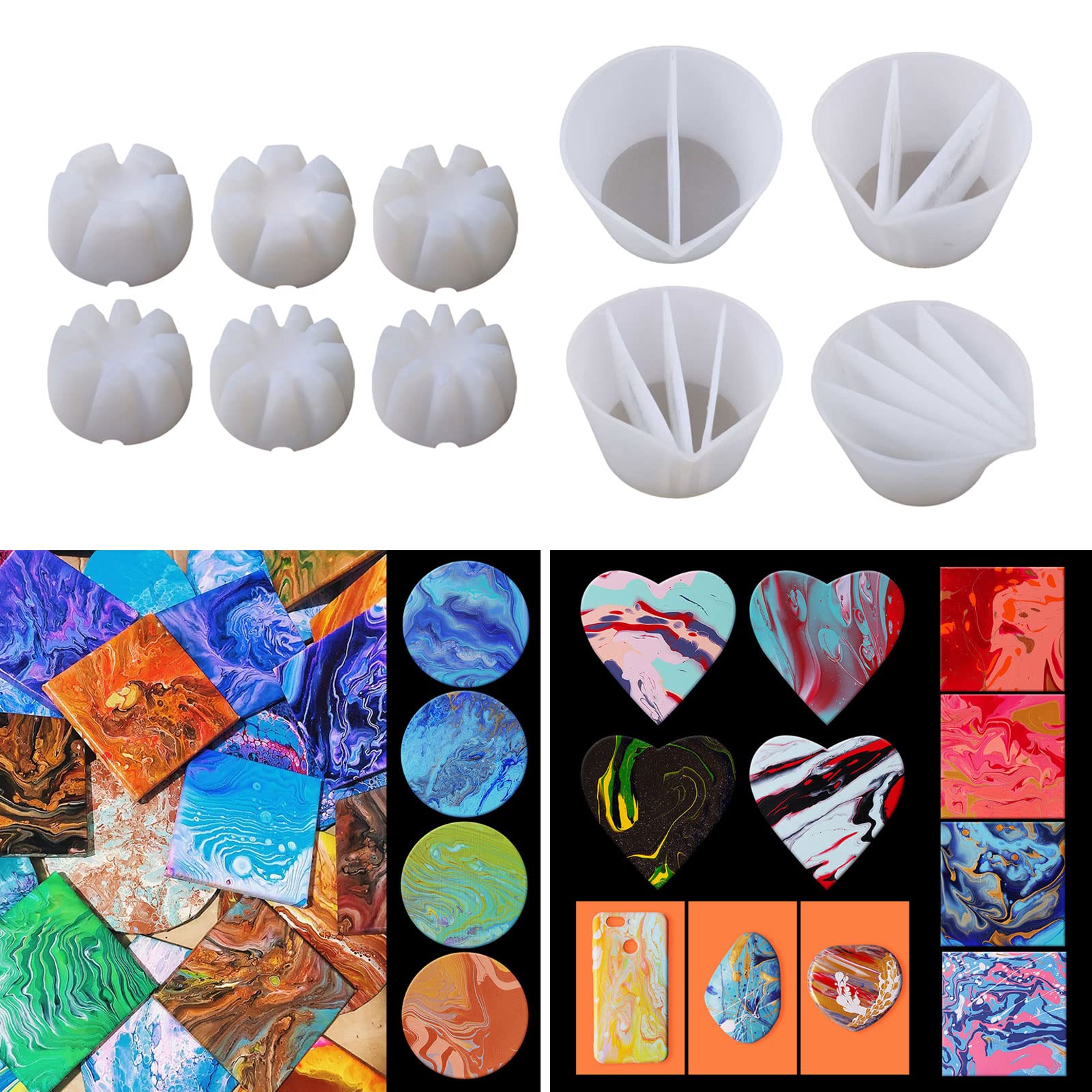 Taza dividida de silicona de 2/3/4/5 cámaras para verter vasos divididos, 10 piezas/juego para pintura acrílica líquida, vasos divididos de resina para verter resina