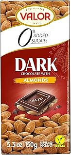Valor - Chocolate puro con Almendras enteras Mediterráneas. Sin Gluten. 0% Azúcares añadidos. Chocolate puro Valor apto pa...