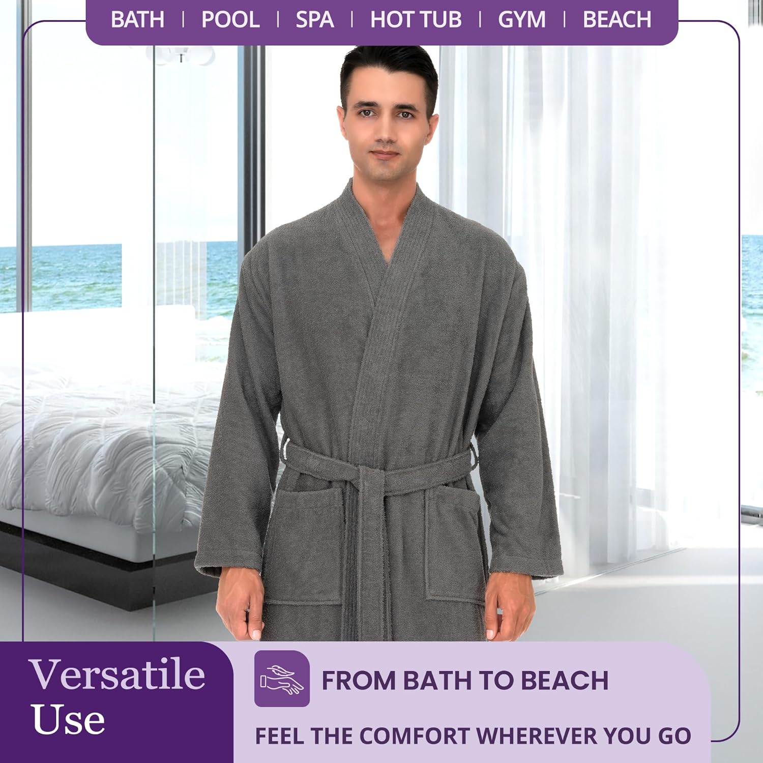 TowelSelections Mens Robe 100% Cotton Terry Cloth Towel Bathrobe Calf Length Shower Bath Robe for Men - Image 4