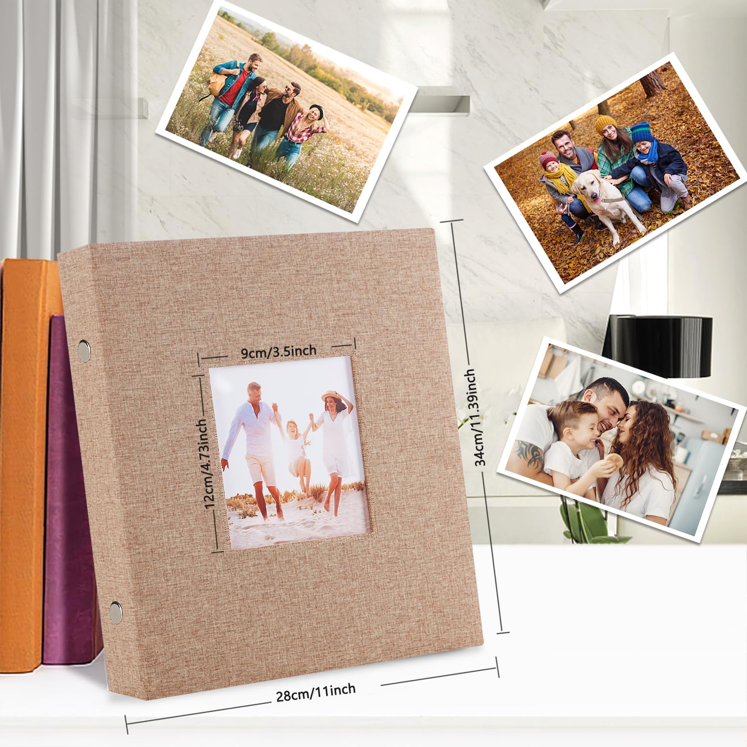 Miaikoe Photo Album 6x4 400 Pockets Slip in Large Capacity Album for Family Wedding Anniversary Linen Album Book Holds 400 Vertical 10x15cm Photos(400 Pockets - Image 2