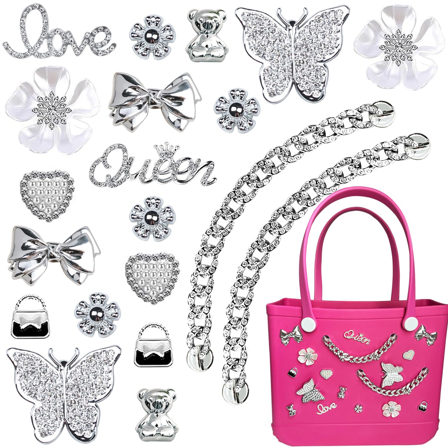 Charms for Bogg Bag,Pearls,Butterfly Flowers and Chain for Bogg Bag Accessories Charms(20 pcs)-image-39