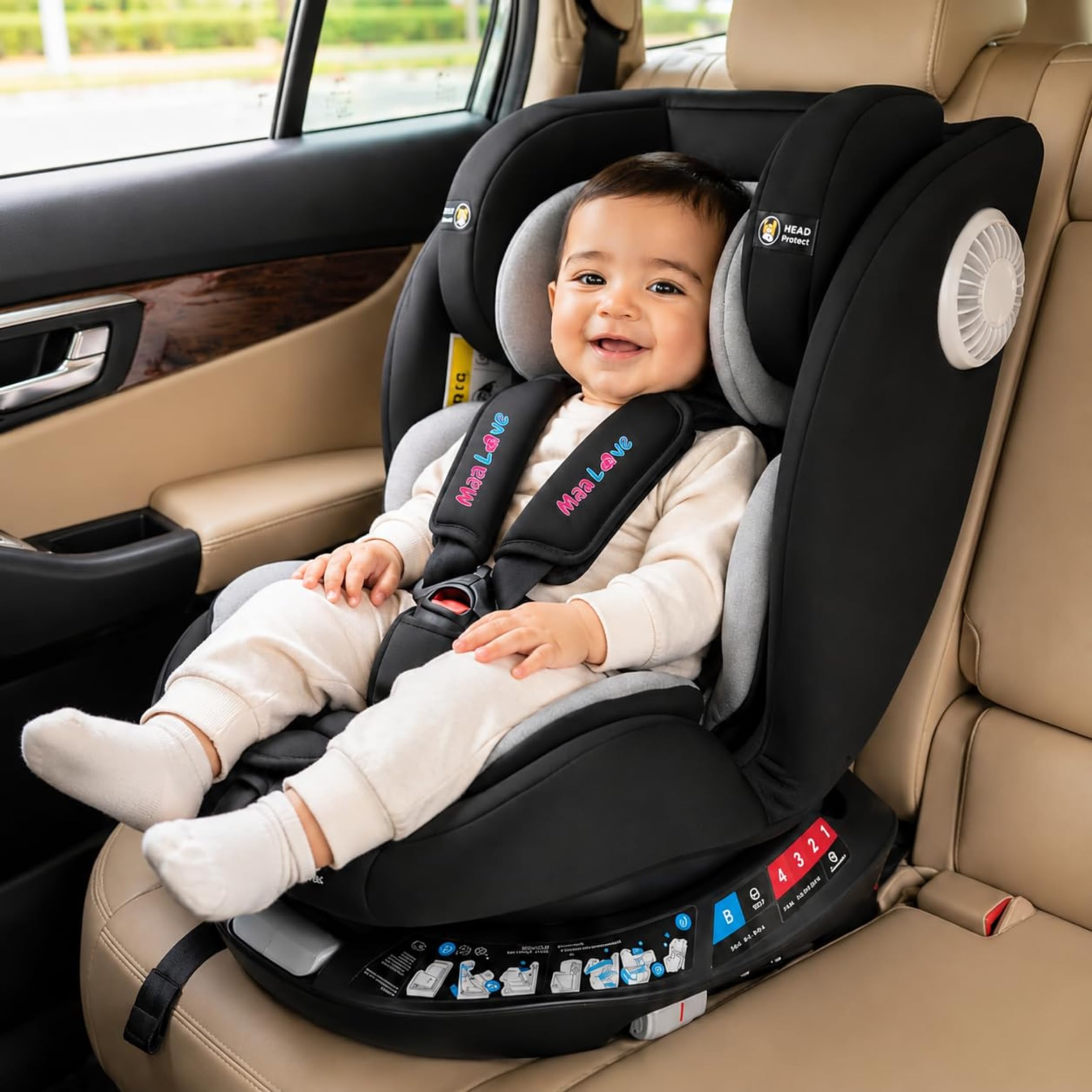 SafeRide 360° Rotating Baby Car Seat with ISOFIX, 0–12 Years (0–36 kg), Rear & Forward Facing, Side Impact Protection, 5-Point Safety Harness, Adjustable Recline & Headrest (Black)-image-21