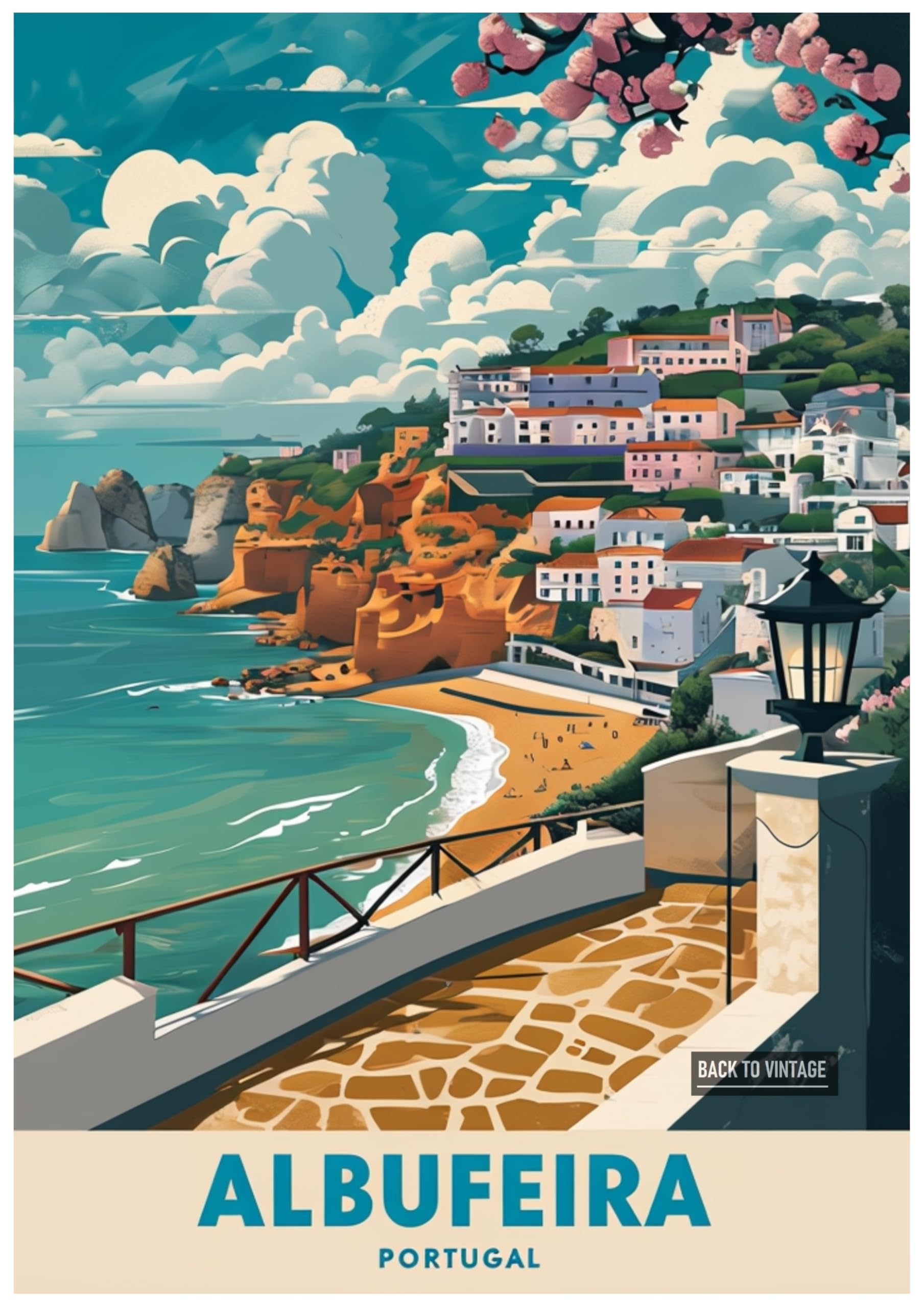 Back To Vintage Multicoloured Vintage Travel Poster Illustration Of Albufera Portugal - Retro Europe Travel Poster A4 Size Vintage Wall Art Print Of Famous European Destinations Ideal For Home Or Office Decor