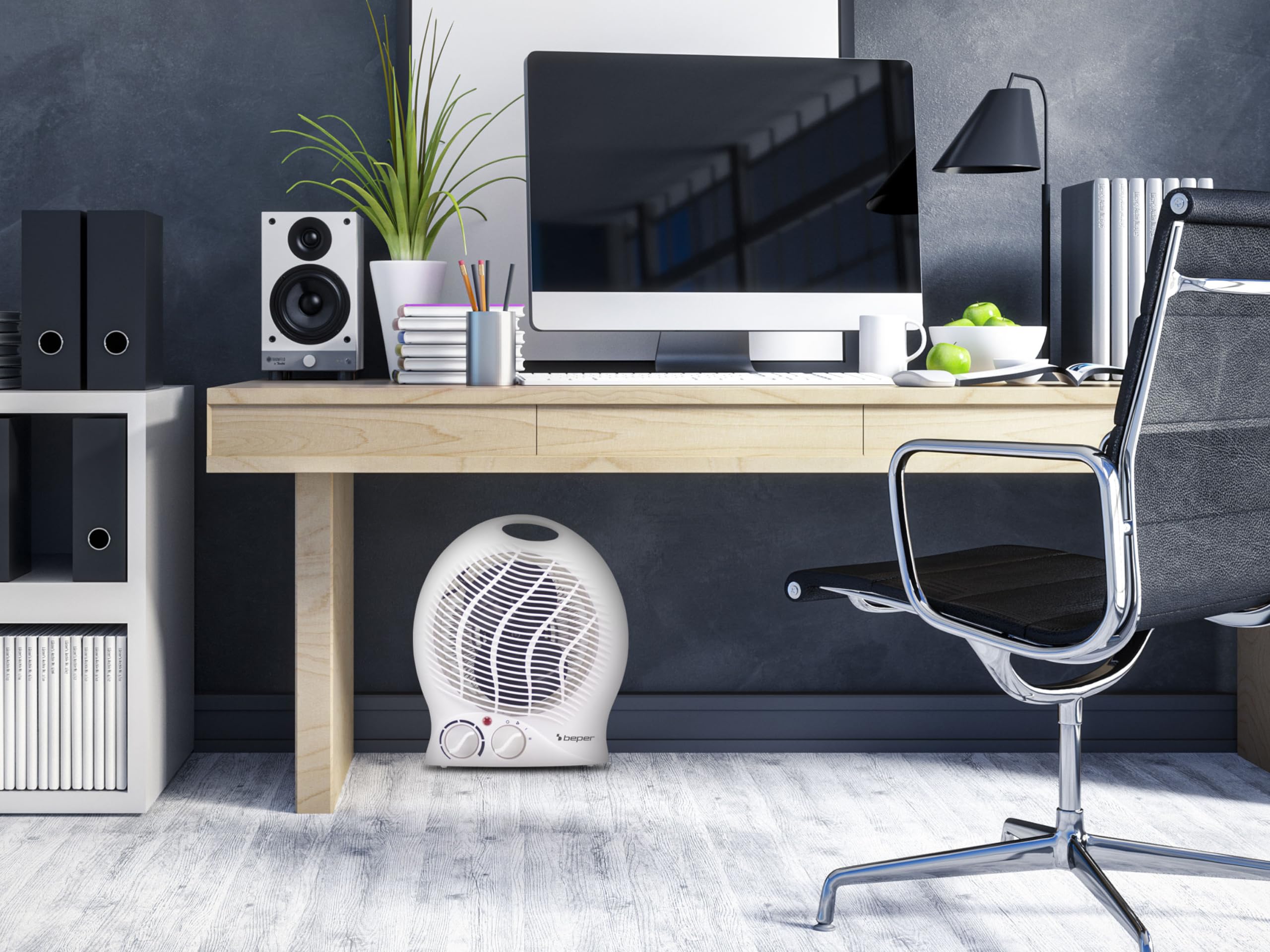 BEPER P203TER202 radiateur soufflant salle de bain, Chauffe-ventilateur, 2000W, 2 Puissances sélectionnables, Chauffe-ventilateur compact avec thermostat réglable, Mode éco et arrêt automatique, Blanc