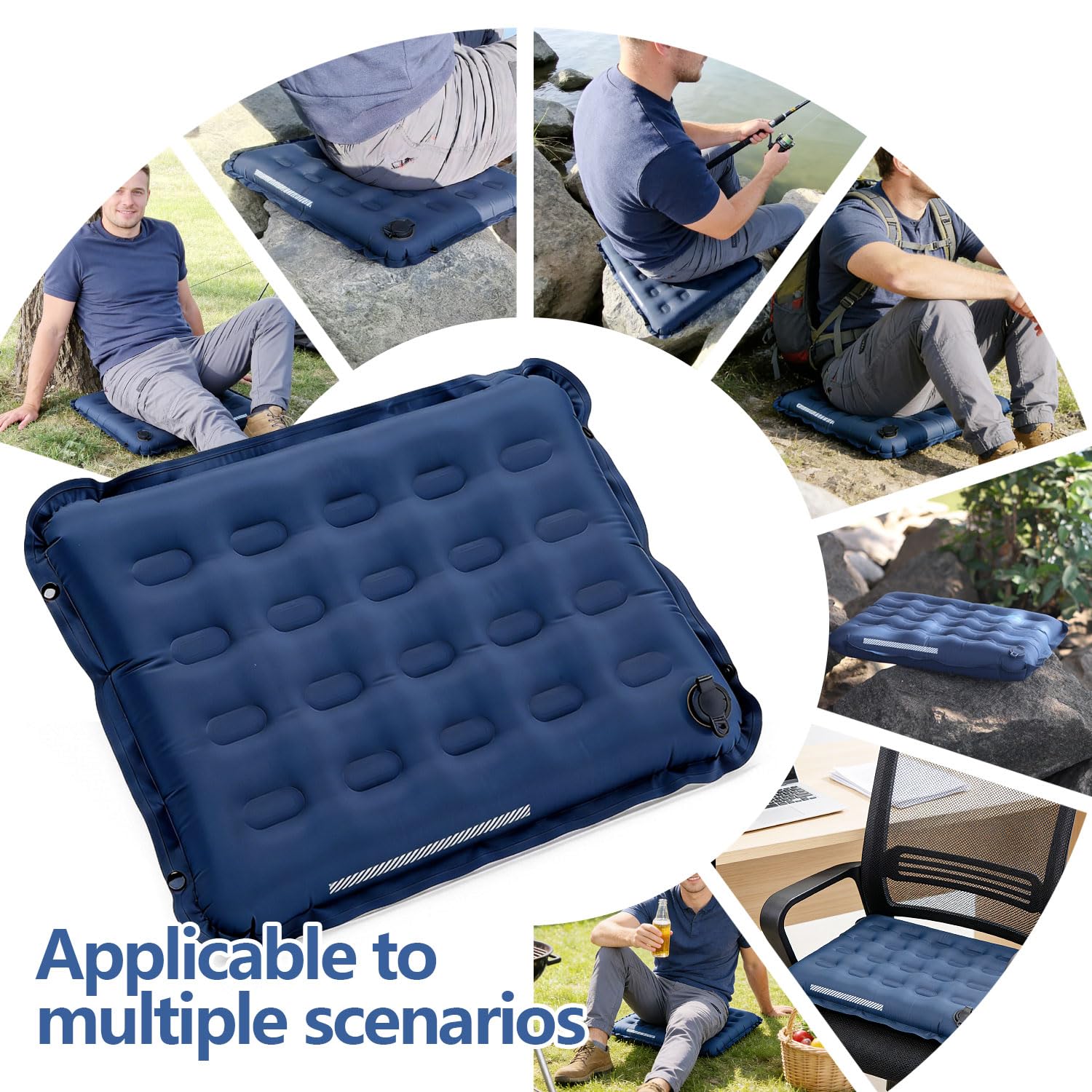 Cojín Plegable con Bomba Integrada y Botones Laterales Impermeable para Camping Estadio Montaña