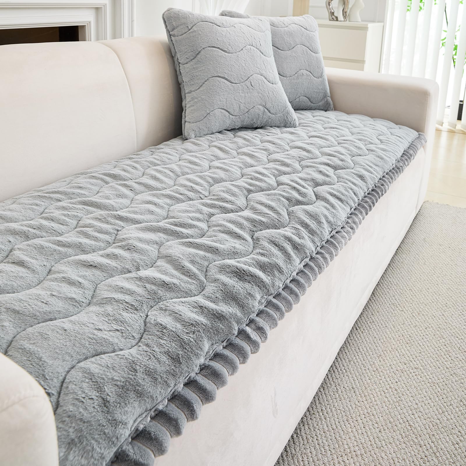 GKXLH New Thick Non-slip Sofa Cover 2 3 4 Seater (Light Grey,70x180cm/1 PC) — image 1