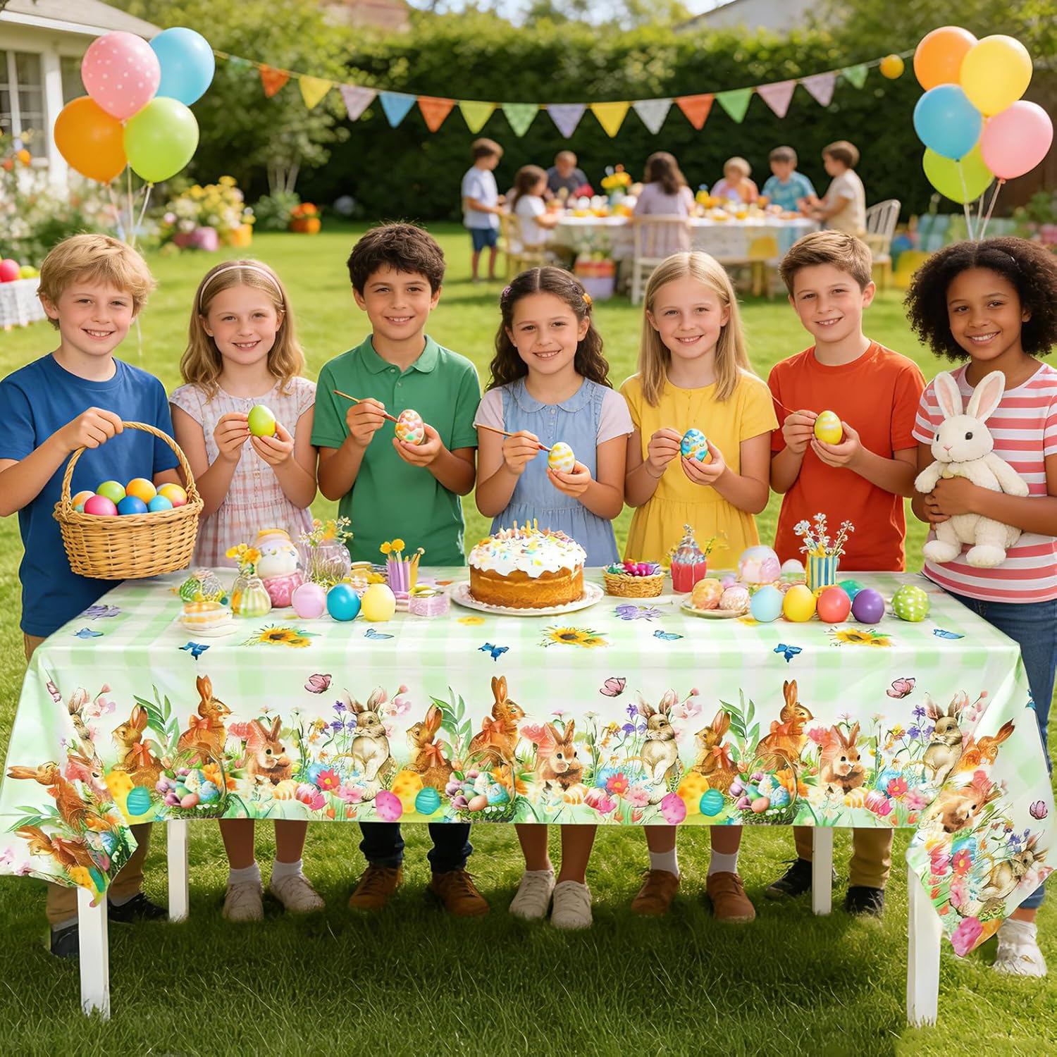 Accevo Easter Tablecloth 54 x 108 Inch Rectangle,2 Pack Easter Decorations, Disposable Plastic,Easter Bunny Table Cloth for Dining Room Spring Oblong Tablecloth Indoor Decor Party