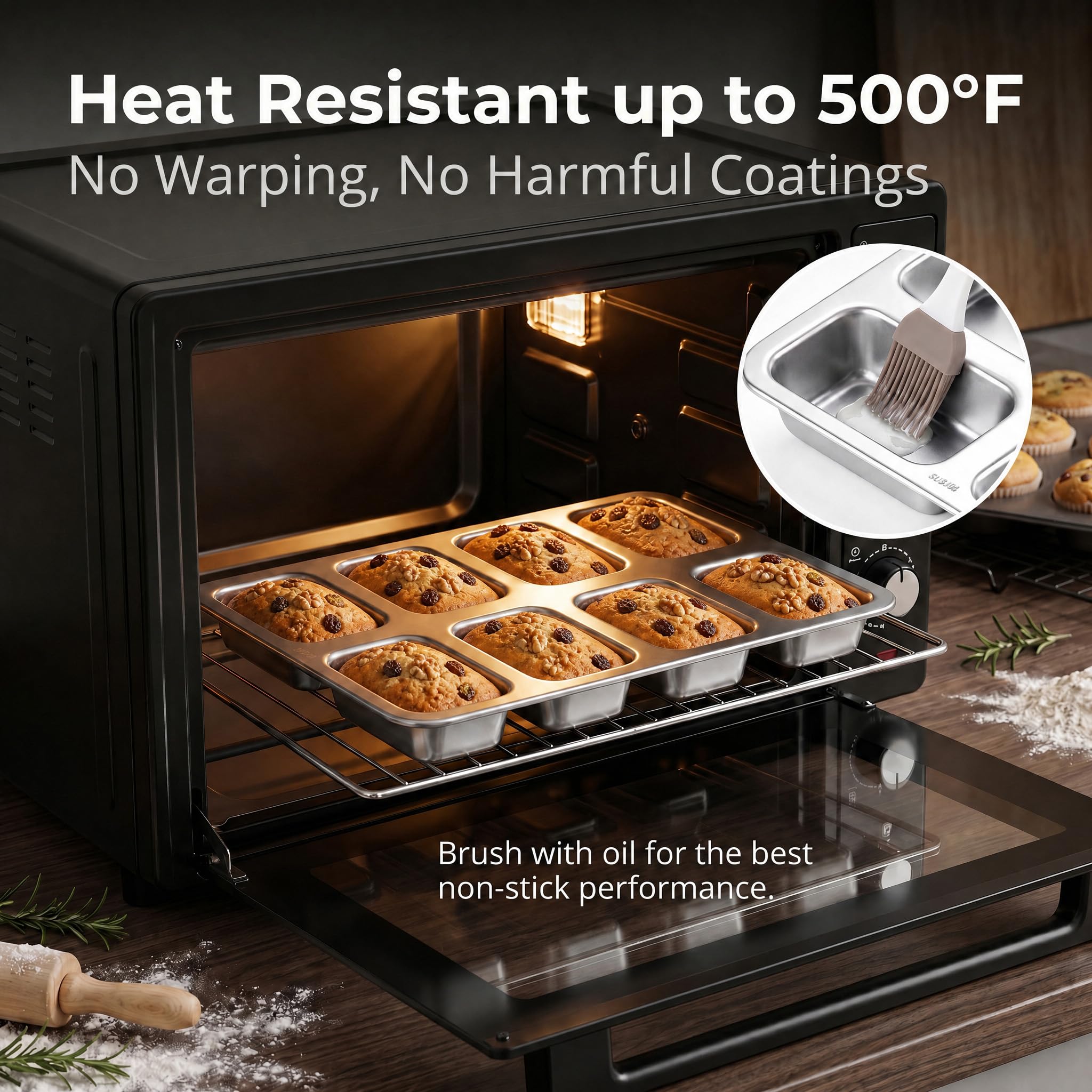 LIANYU Mini moldes para pan de acero inoxidable con 8 cavidades, para