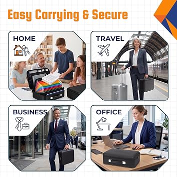 Fireproof Document Box, Hard Briefcase Fireproof Waterproof Safe with Lock