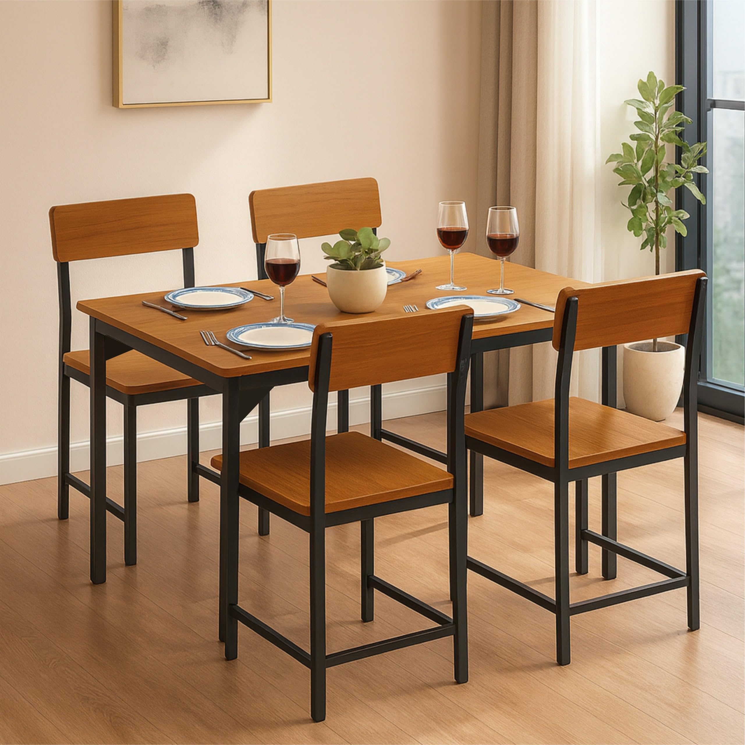 Callas 4 Seater Dining Table Set for Home | Compact Modern Dining Table with 4 Chairs | Ideal for Kitchen, Dining Room – Black Finish-image-14