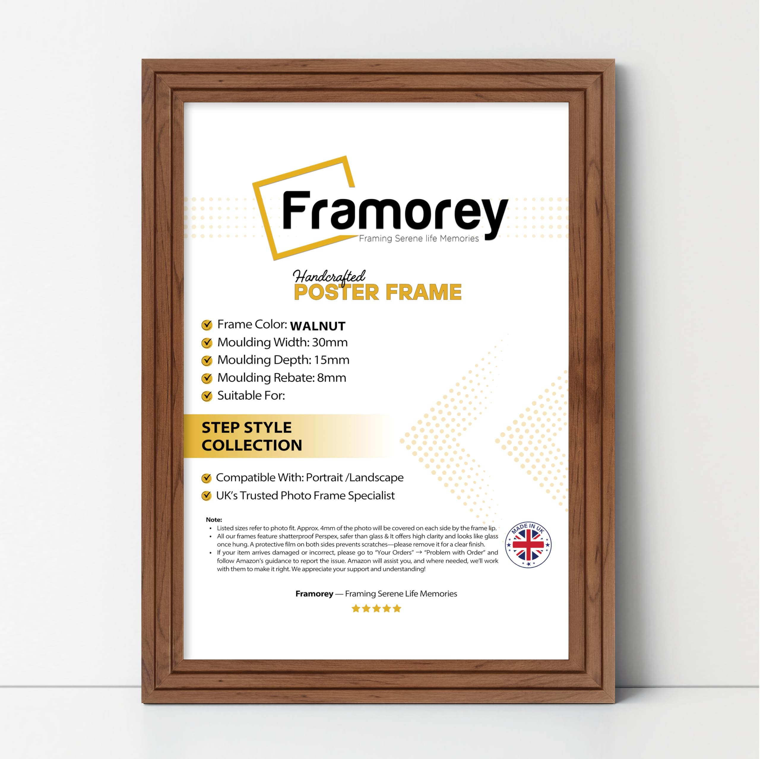 Framorey Framing Serene Life Memories Walnut Framorey Oxford Step Style Wooden Effect Picture Frame, 18X9 Inch Size Photo Frames, Wall Art Poster Frames Best Photo Frames For Birthday Gift, Photo Print Frames