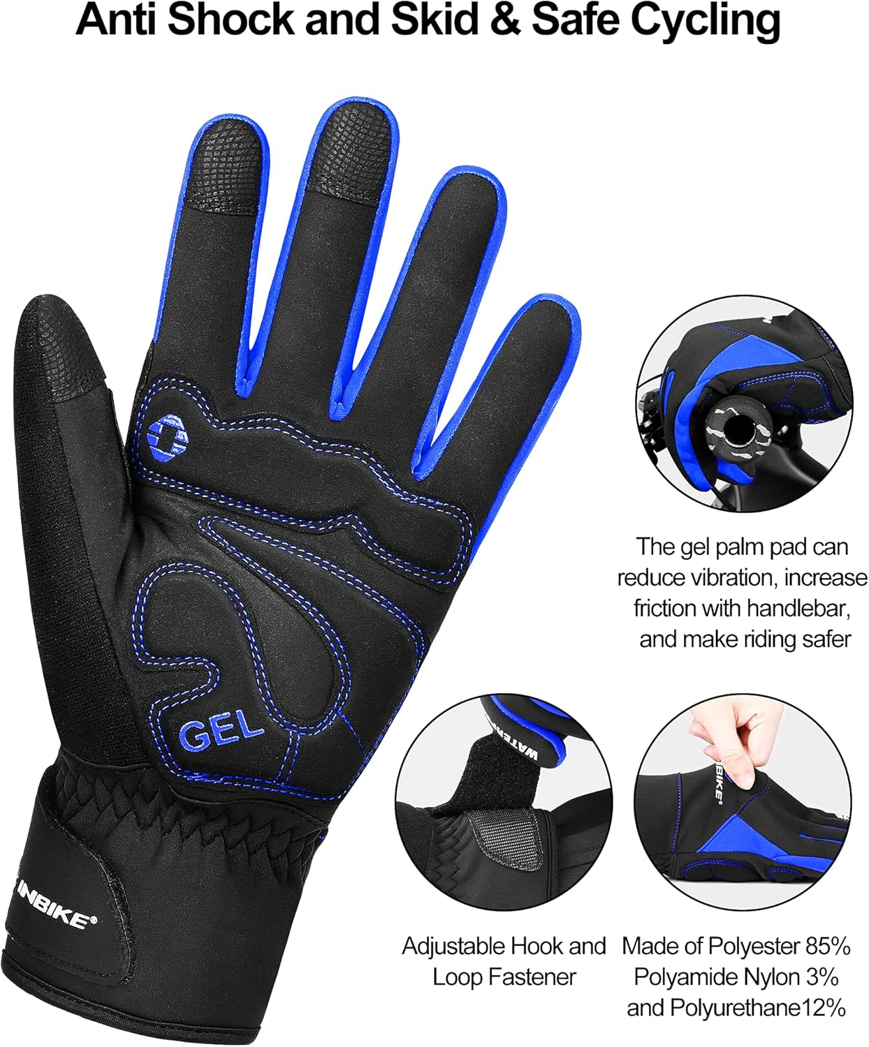 INBIKE Winter Cycling Gloves for Men Women Cold Weather Thermal Windproof Gel Bike Gloves Touch Screen - Image 3
