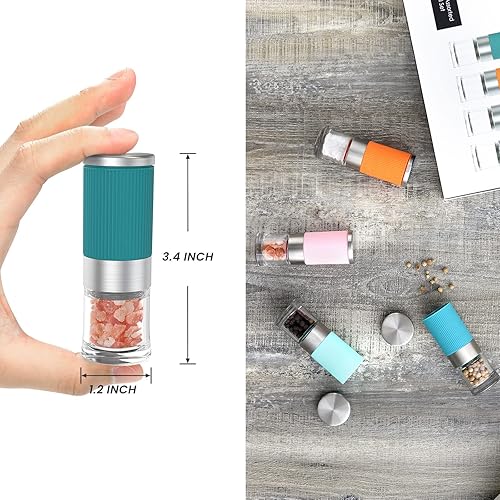 Miniatura 3 de VEVOK CHEF Molinillo pequeño de sal y pimienta, 4 unidades, portátil, mini molinillo de especias de sal de vidrio, molinillo de sal de cerámica,