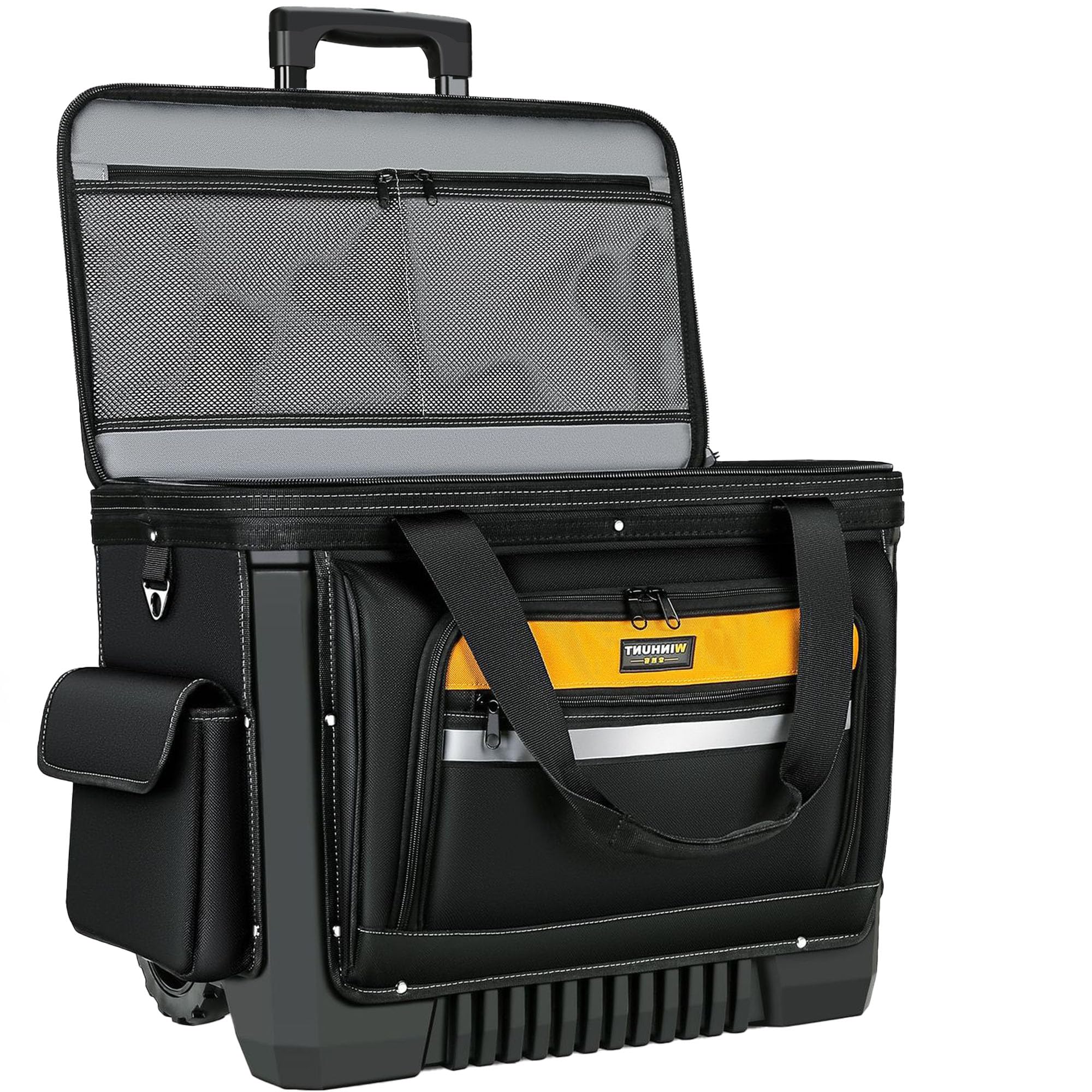 PISKGODSF Large Rolling Tool Bag with Big Wheels, Waterproof Roller Tool Box, Big Wheeled Tool Backpack with Multiple Pockets(Yellow, Extra Large)