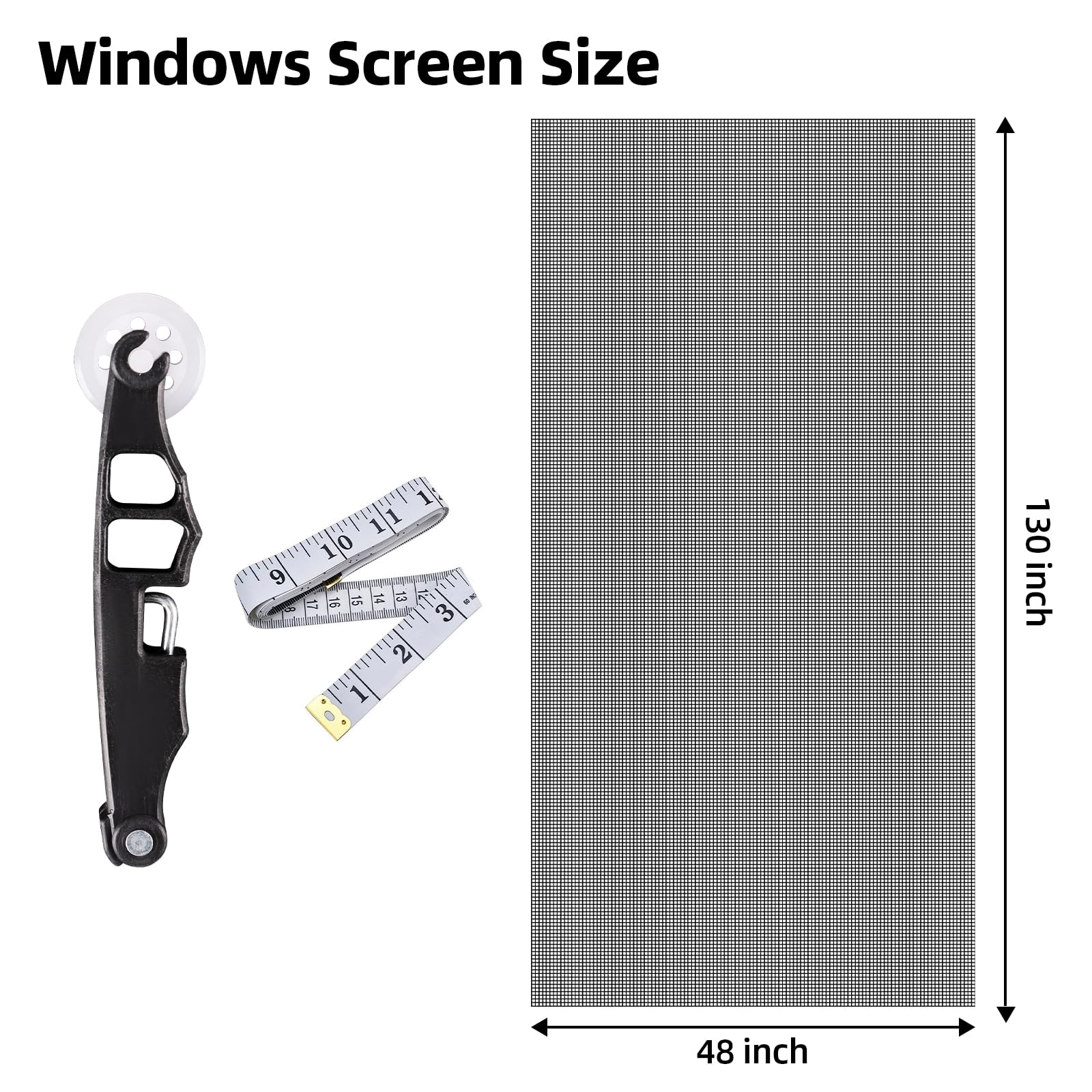 Fiberglass Window Screen Mesh Kit, 48"x130" Durable Mesh Window Screen for Patio Porch Door Windows, DIY Adjustable Screen Mesh Repair Kit - 3