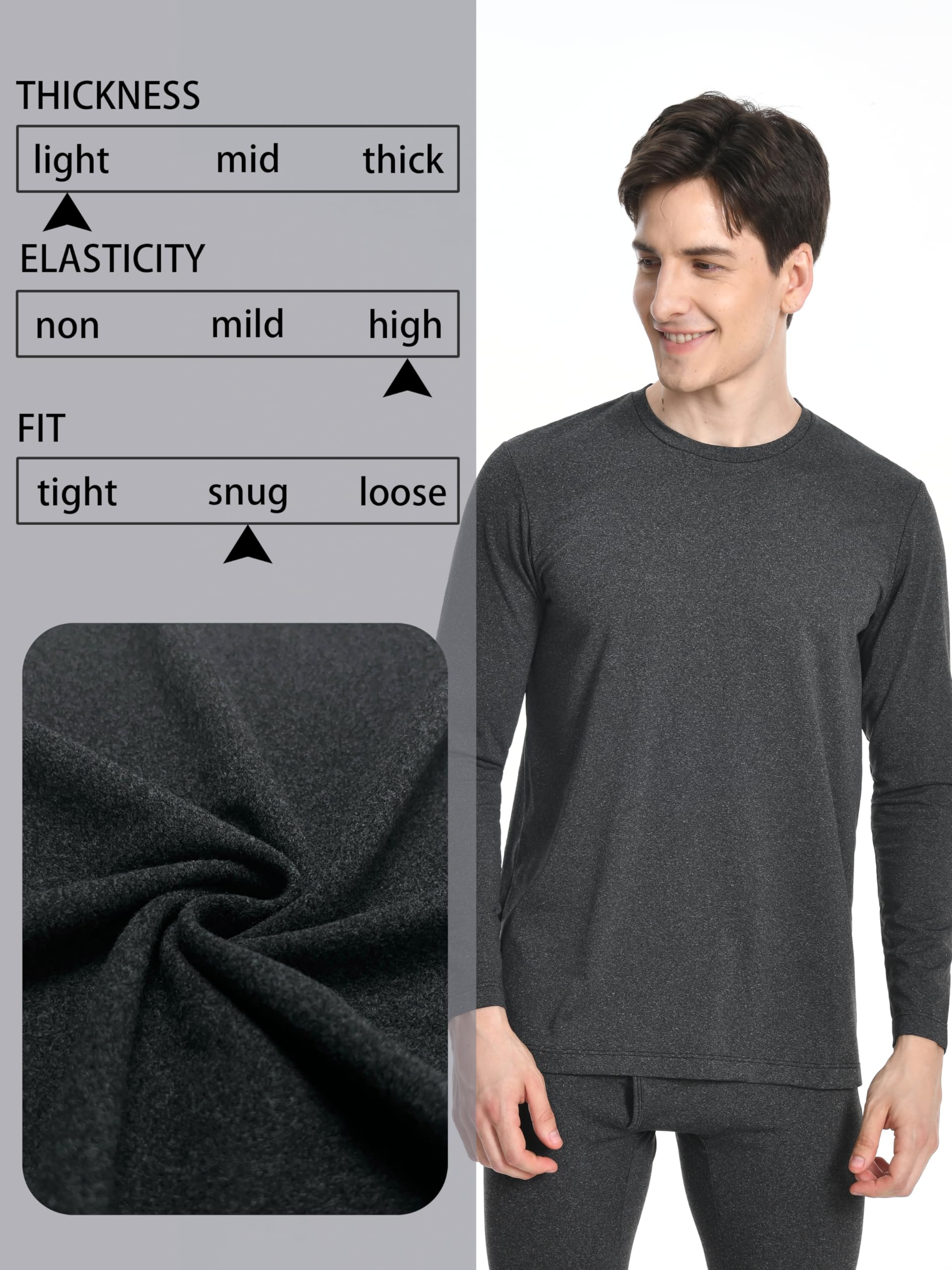 Nutria Maglia Termica Uomo Manica Lunga Pacco da 2, Maglie Termiche con Interno in Pile Girocollo, Biancheria Intima Termica Camicie Foderate in Pile per l'inverno Leggera Sci Corsa Ciclismo U07A