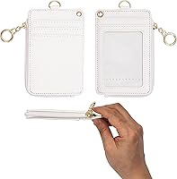 Vista 104 de Soporte de tarjetas de ID 2 en 1, cartera chica multiusos, correa de muñeca extraíble, cordón para cuello, ventana clara, 5 ranuras, para teléfono