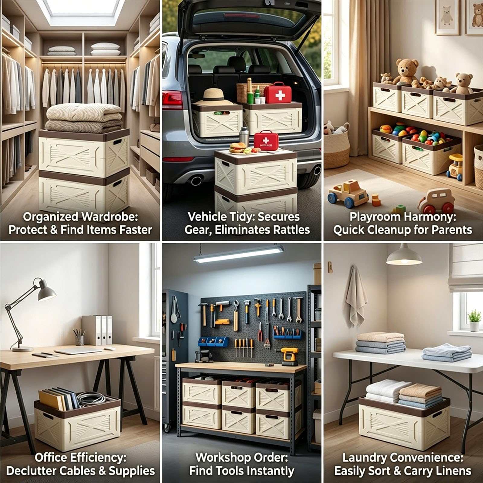 Camping Aufbewahrungsbox mit Holzoptik Deckel, Faltbare Klappbox | Modernes Design für Camping Küche, Auto, Picknick, Wohnmobil und Outdoor Abenteuer